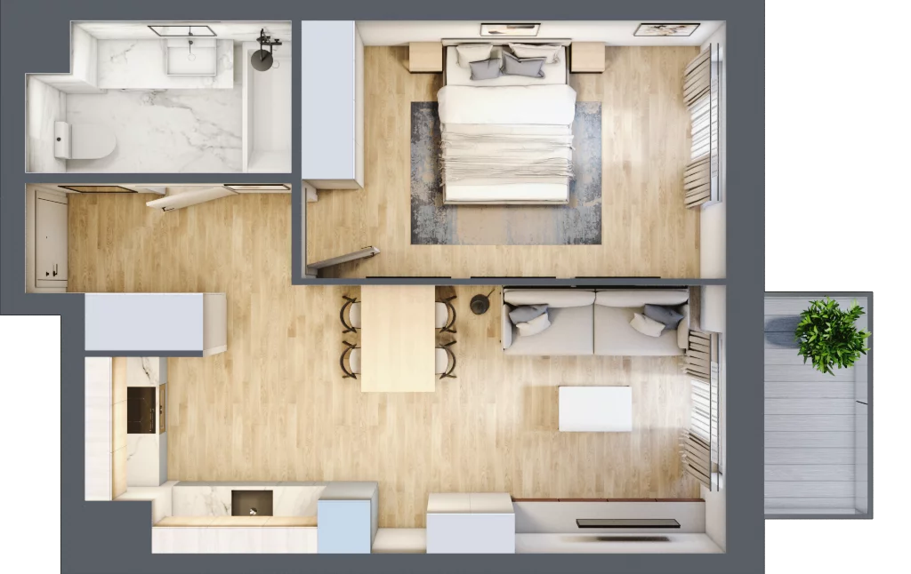 2 pokoje, mieszkanie 43,48 m², piętro 1, oferta nr D/008, Dworzysko Park, Rzeszów, Przybyszówka, ul. Technologiczna