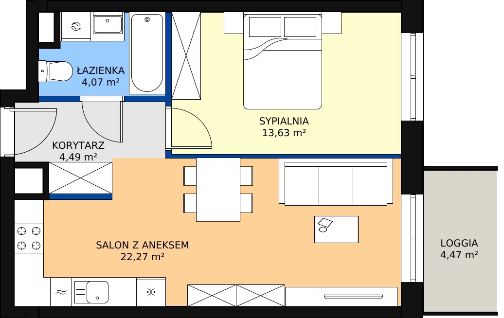 Zalety mieszkania 44.46 m², D/009