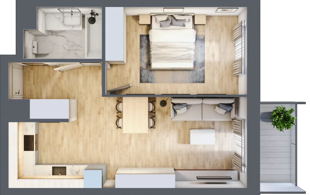 2 pokoje, mieszkanie 44,46 m², piętro 1, oferta nr D/009, Dworzysko Park, Rzeszów, Przybyszówka, ul. Technologiczna