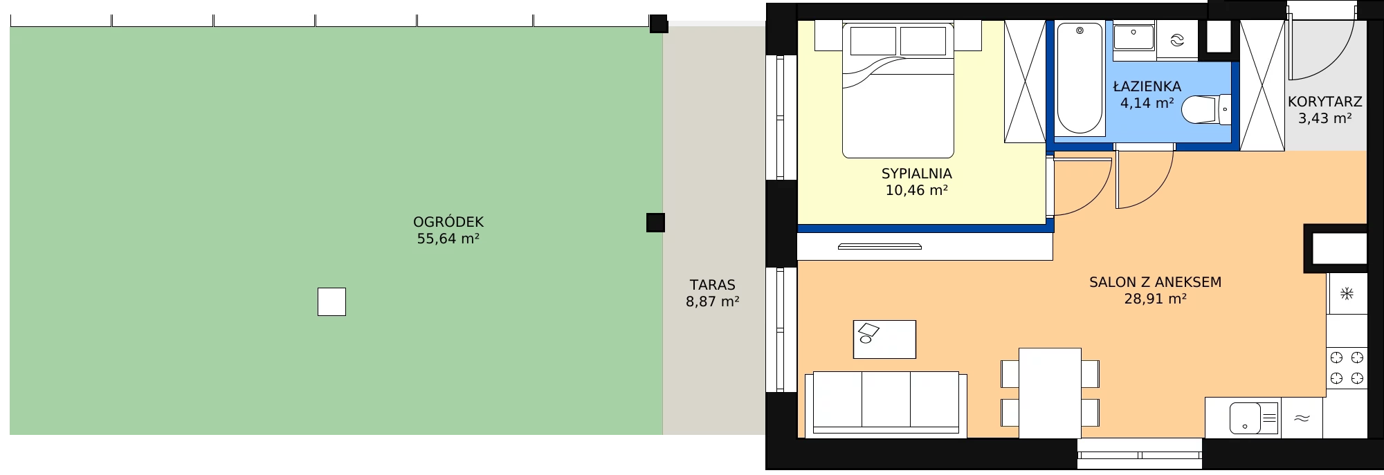 Zalety mieszkania 46.94 m², D/012