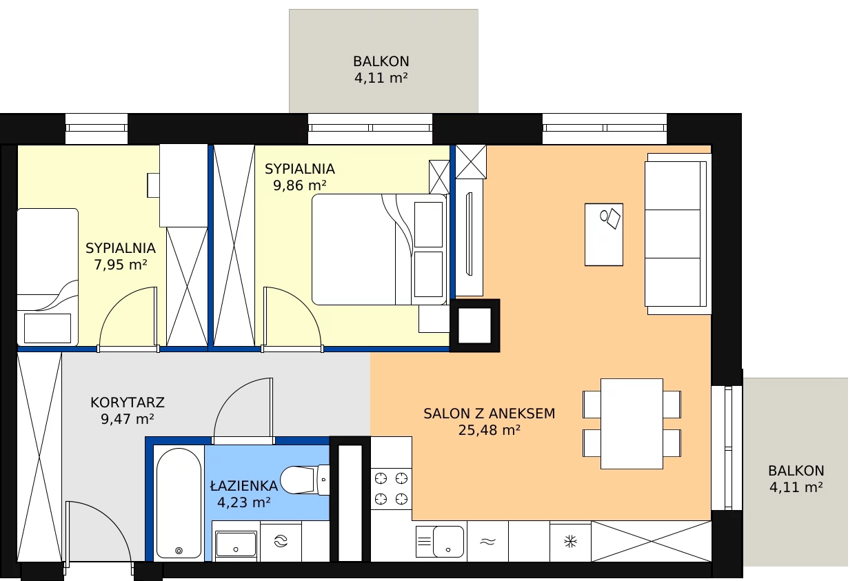 Zalety mieszkania 56.99 m², D/015