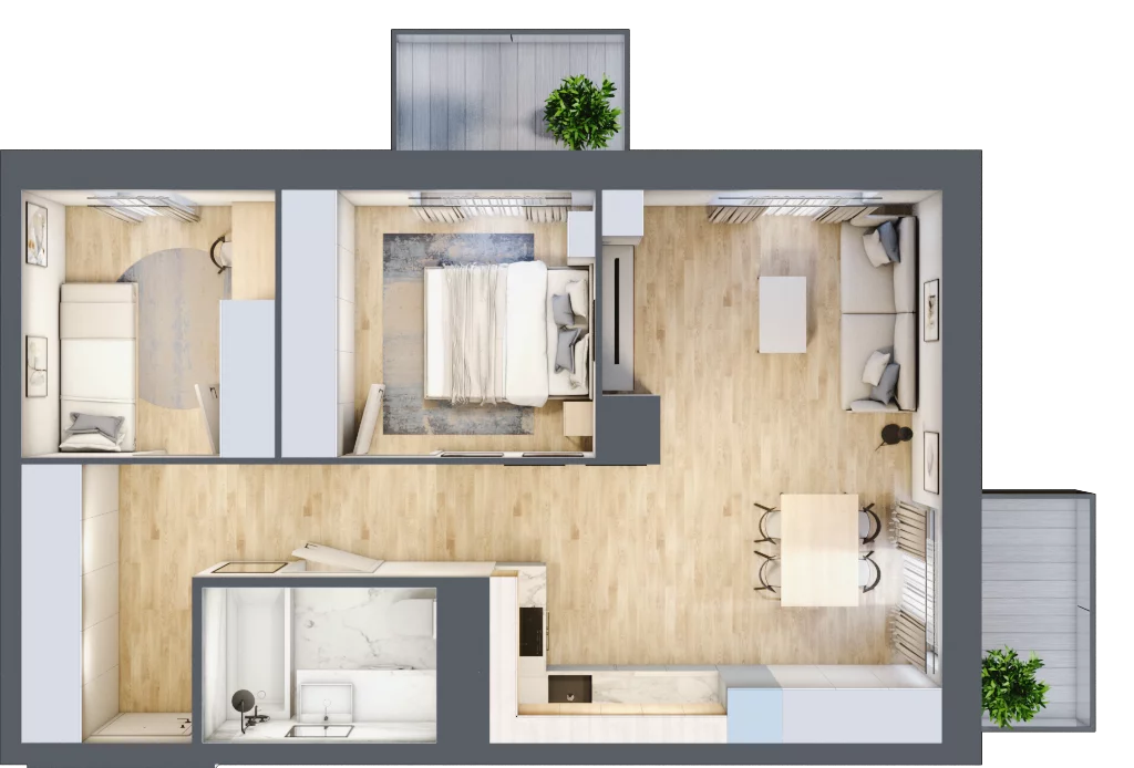 3 pokoje, mieszkanie 56,99 m², piętro 2, oferta nr D/015, Dworzysko Park, Rzeszów, Przybyszówka, ul. Technologiczna