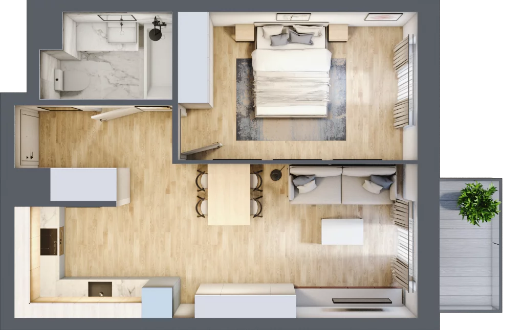 2 pokoje, mieszkanie 44,46 m², piętro 2, oferta nr D/017, Dworzysko Park, Rzeszów, Przybyszówka, ul. Technologiczna