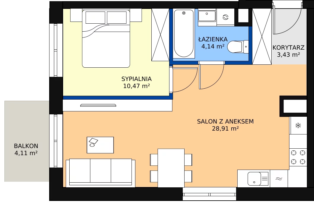 Zalety mieszkania 46.95 m², D/020