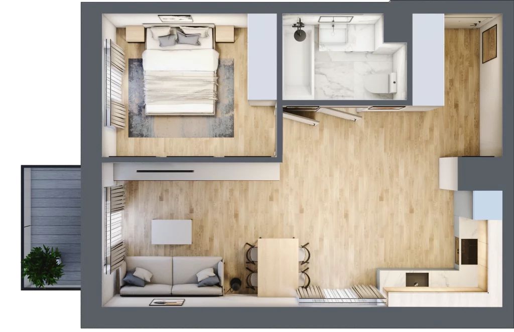 2 pokoje, mieszkanie 46,95 m², piętro 2, oferta nr D/020, Dworzysko Park, Rzeszów, Przybyszówka, ul. Technologiczna