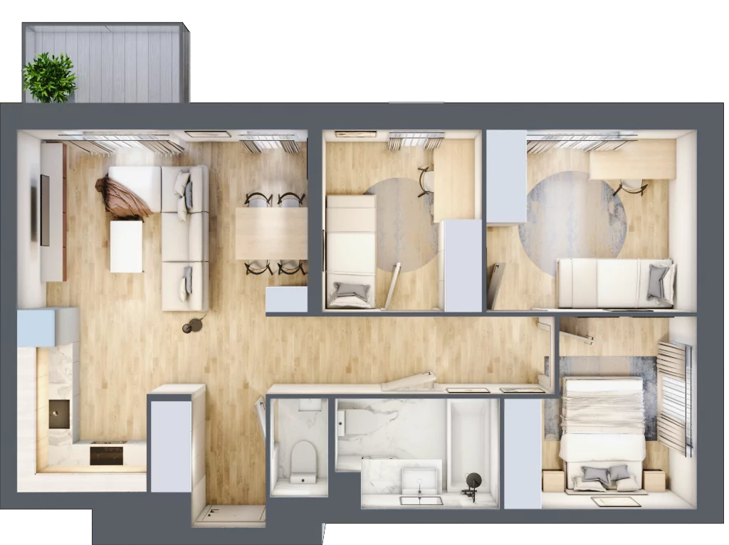 4 pokoje, mieszkanie 62,75 m², piętro 3, oferta nr D/023, Dworzysko Park, Rzeszów, Przybyszówka, ul. Technologiczna