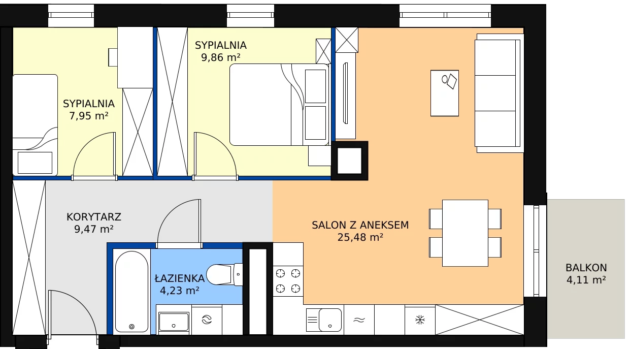 Zalety mieszkania 56.99 m², D/024