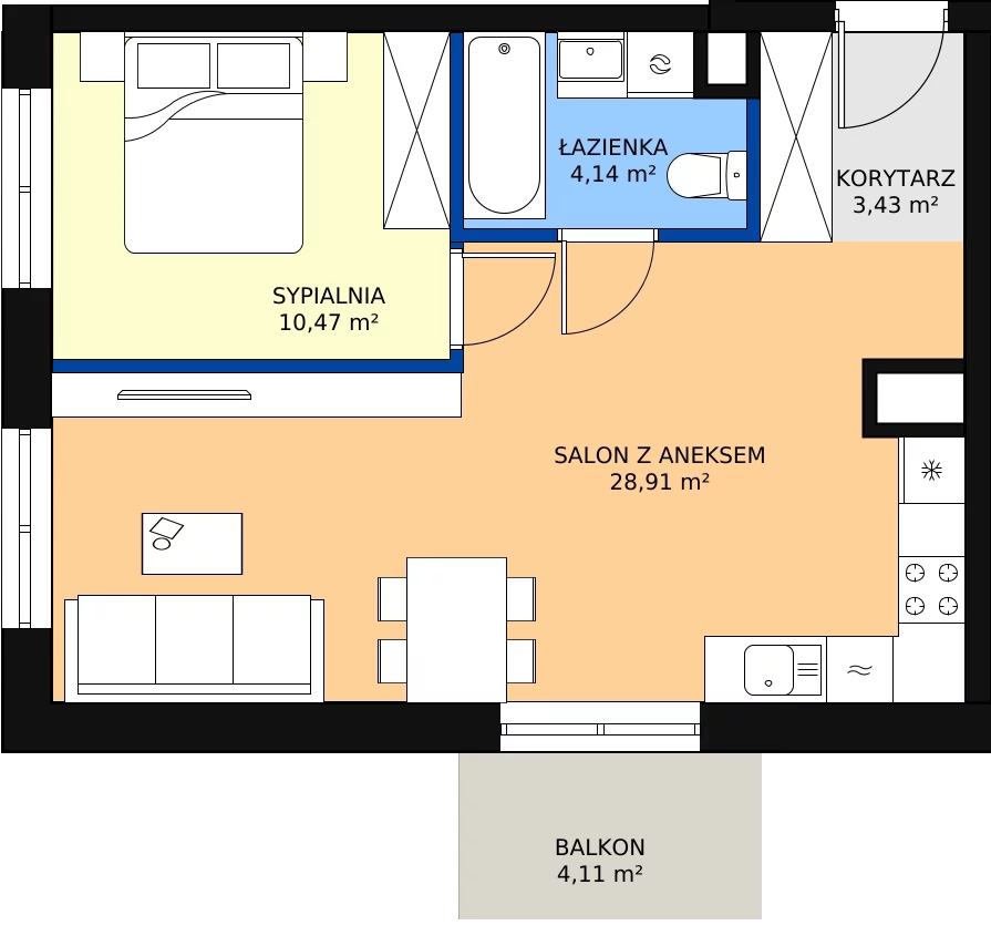 Zalety mieszkania 46.95 m², D/029