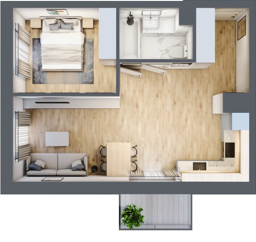 2 pokoje, mieszkanie 46,95 m², piętro 3, oferta nr D/029, Dworzysko Park, Rzeszów, Przybyszówka, ul. Technologiczna