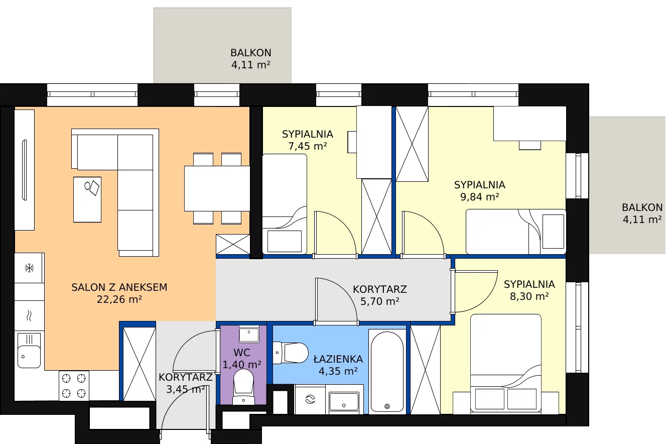 Zalety mieszkania 62.55 m², D/032