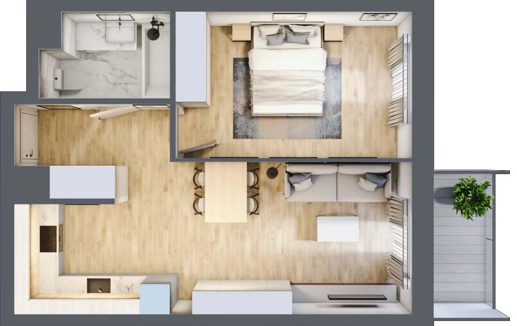 2 pokoje, mieszkanie 44,46 m², piętro 4, oferta nr D/035, Dworzysko Park, Rzeszów, Przybyszówka, ul. Technologiczna