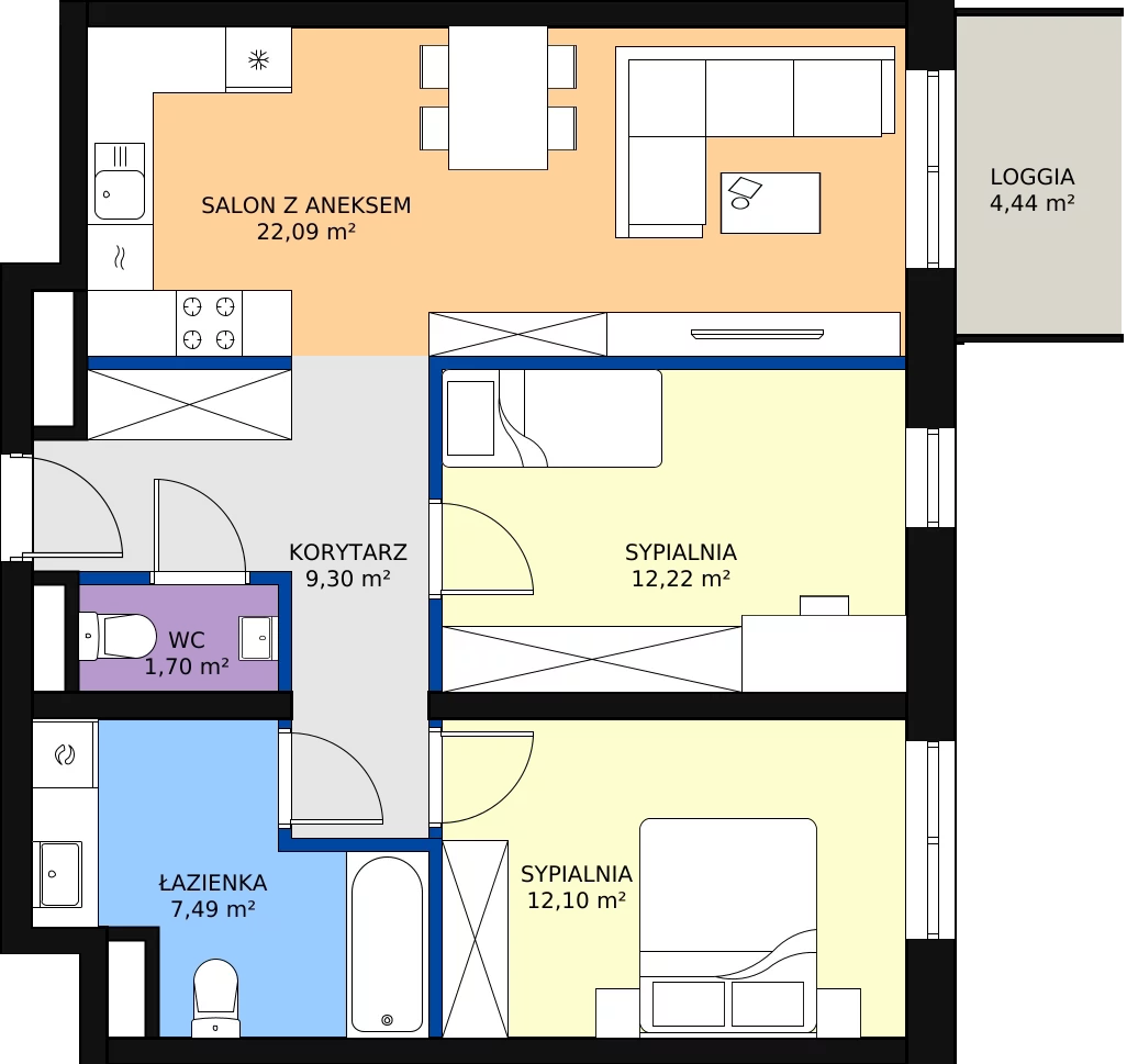 Zalety mieszkania 65.14 m², D/036