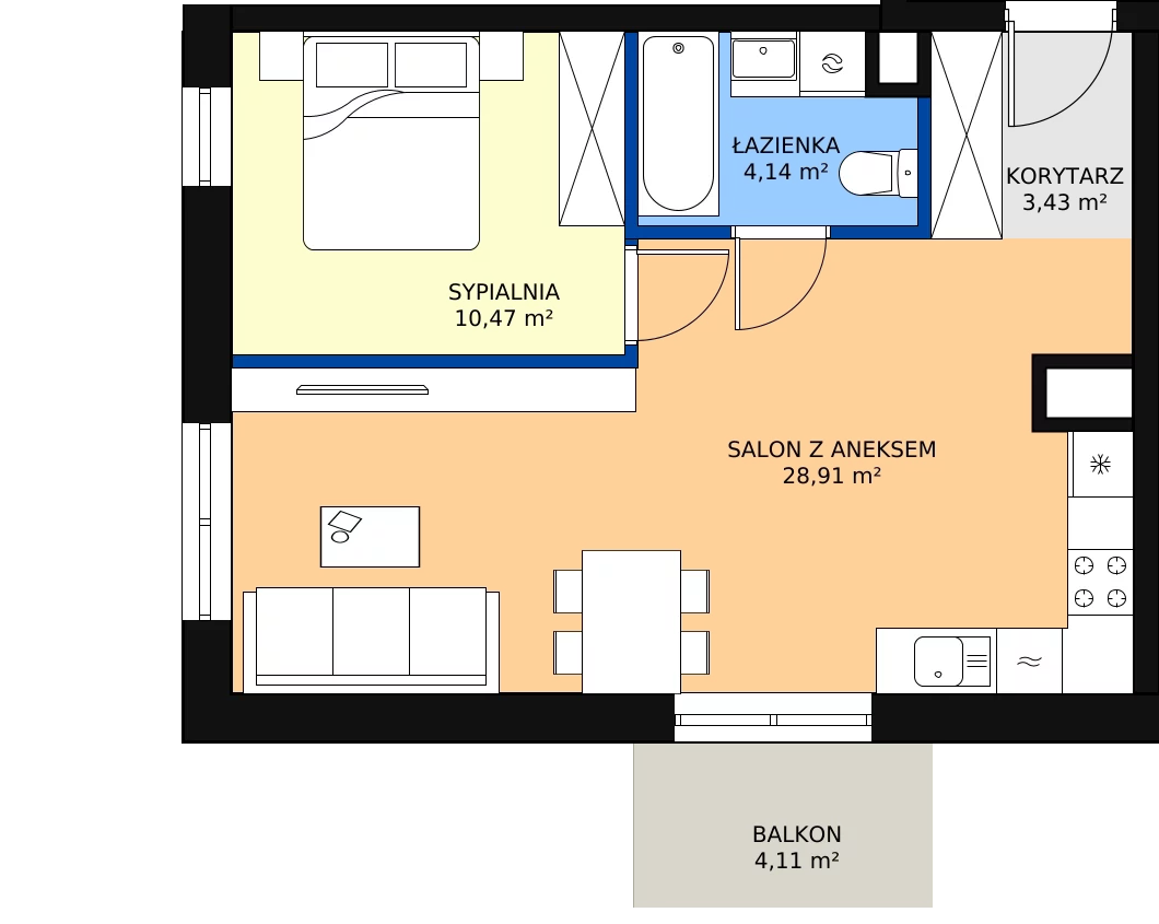 Zalety mieszkania 47.1 m², D/038