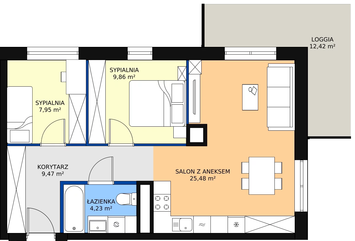 Zalety mieszkania 56.99 m², D/042