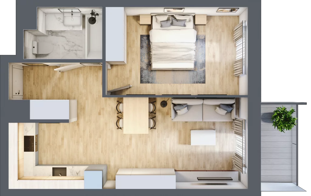 2 pokoje, mieszkanie 44,46 m², piętro 5, oferta nr D/044, Dworzysko Park, Rzeszów, Przybyszówka, ul. Technologiczna