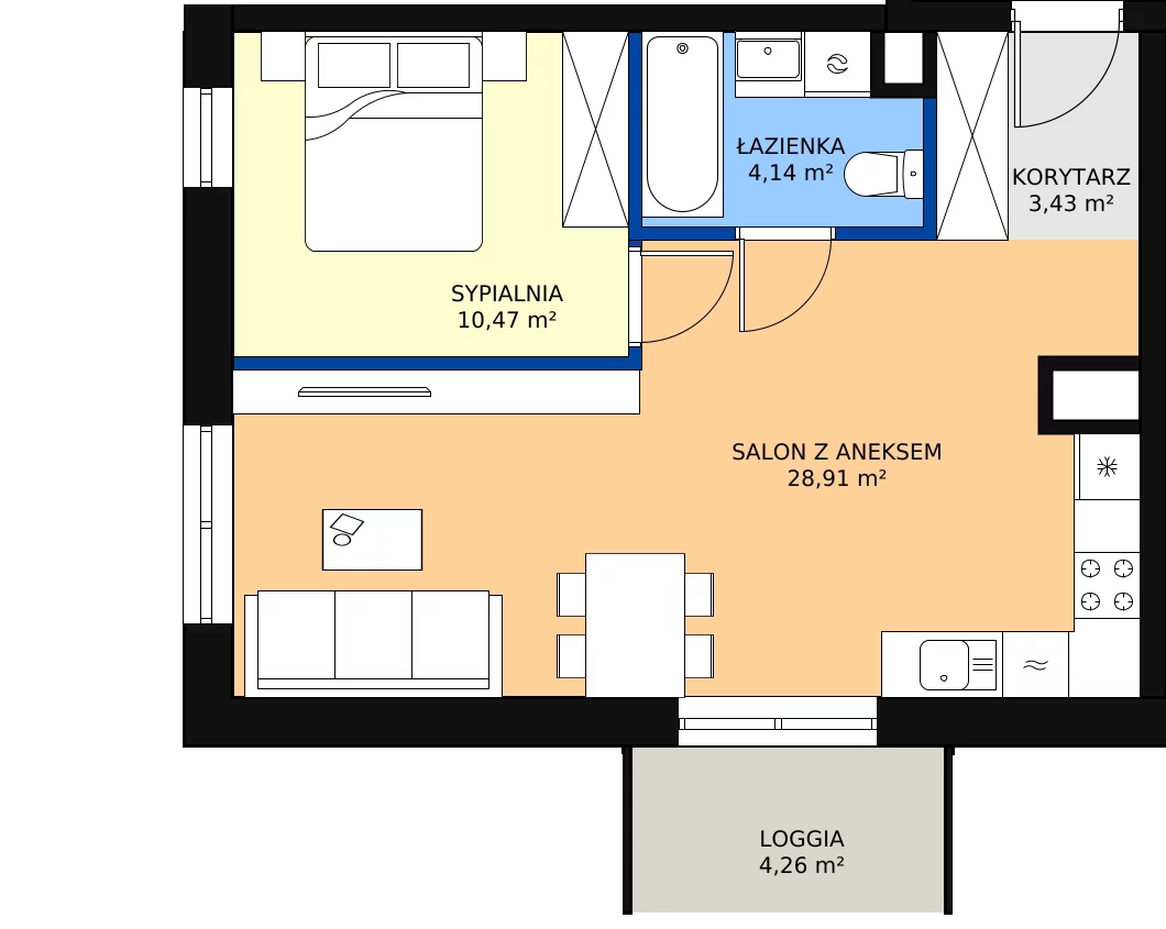 Zalety mieszkania 47.1 m², D/047