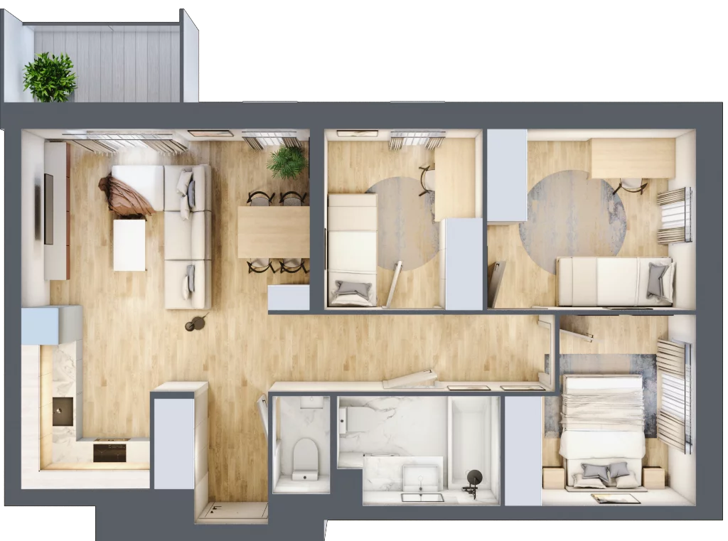 4 pokoje, mieszkanie 62,55 m², piętro 6, oferta nr D/050, Dworzysko Park, Rzeszów, Przybyszówka, ul. Technologiczna