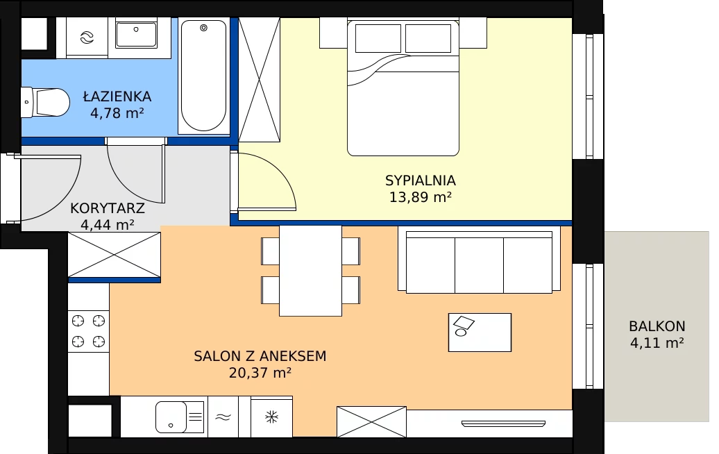 Zalety mieszkania 43.48 m², D/052
