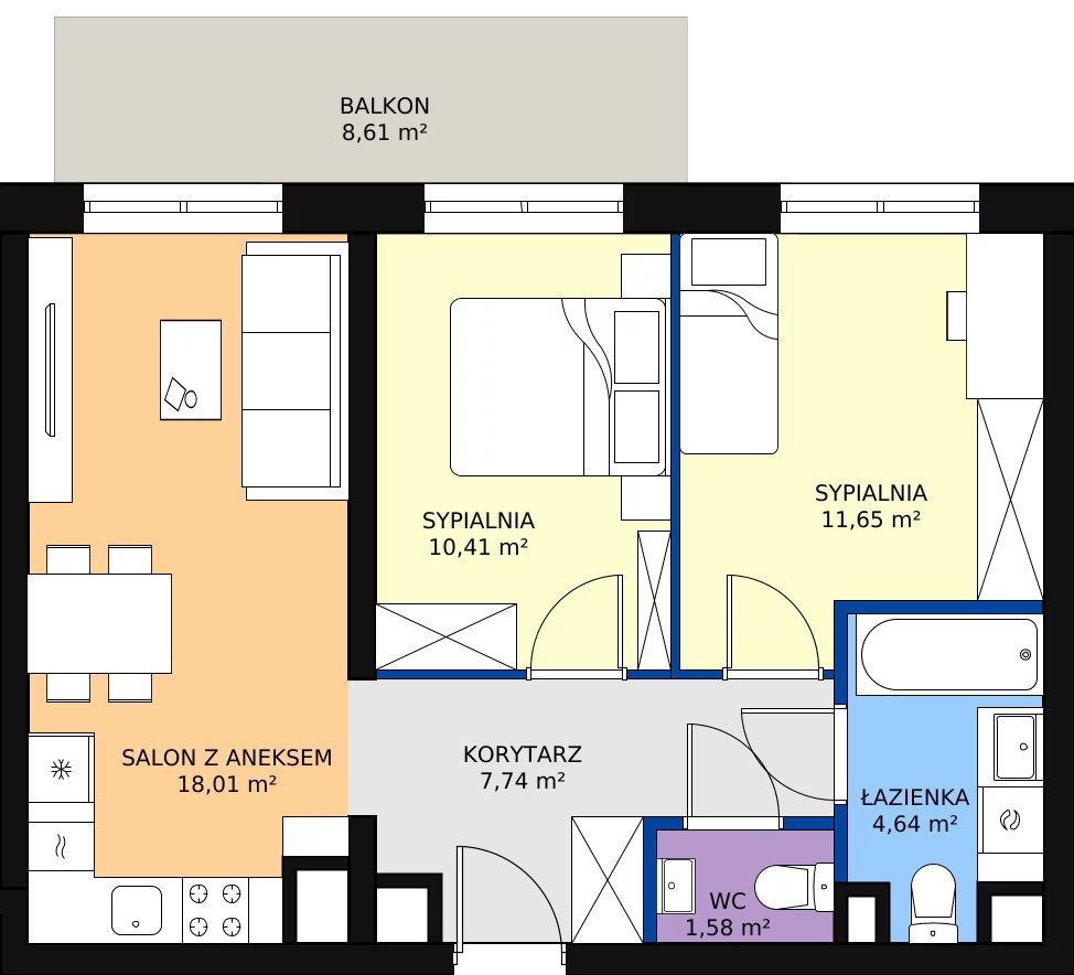 Zalety mieszkania 54.03 m², D/057