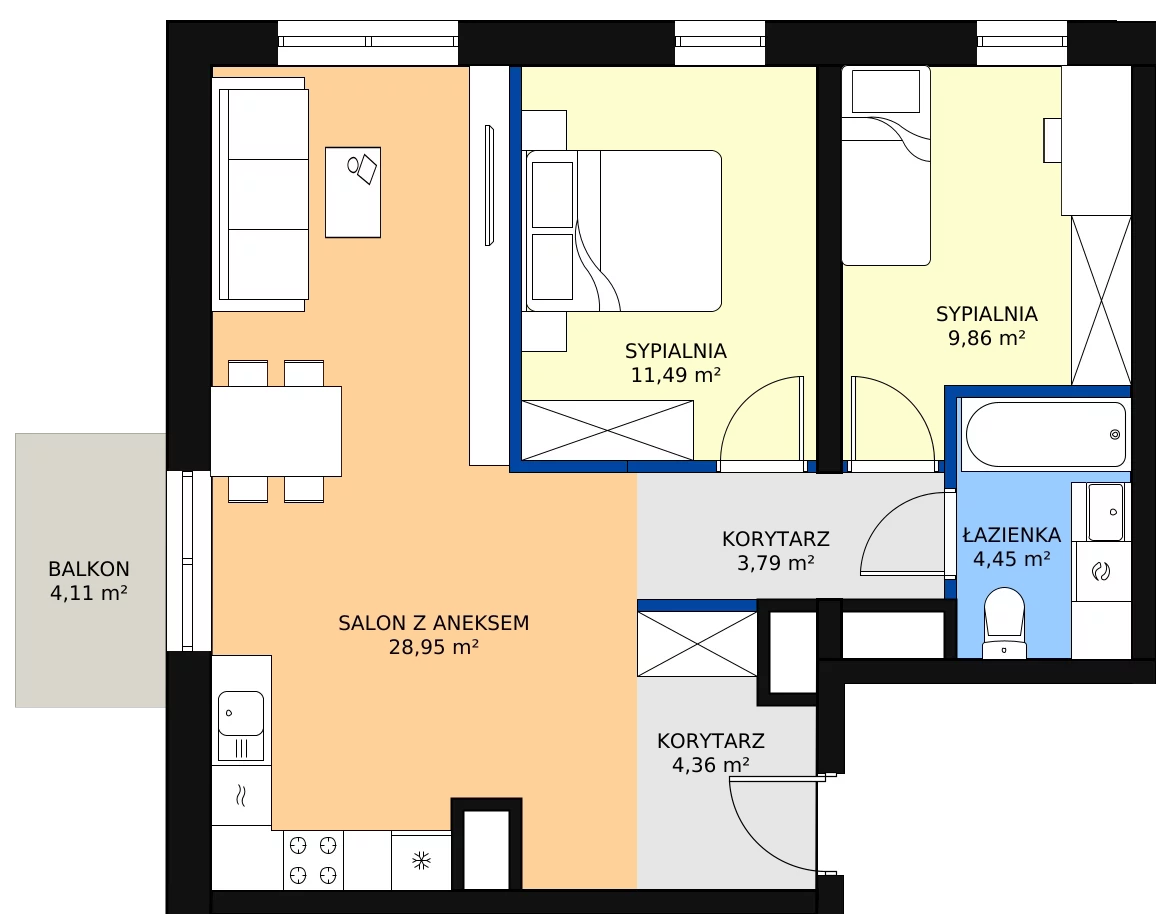 Zalety mieszkania 63.11 m², D/064