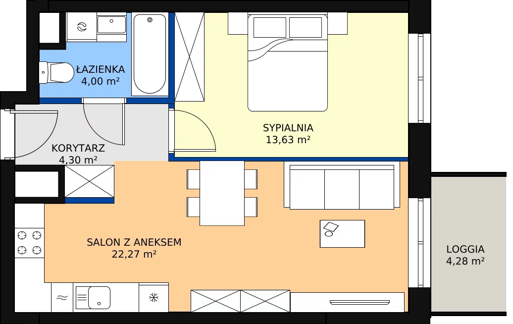 Zalety mieszkania 44.2 m², D/069