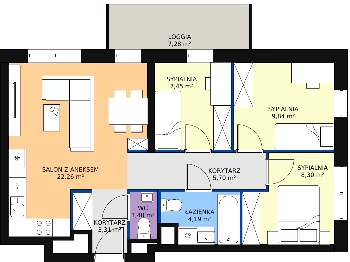 Zalety mieszkania 62.24 m², D/074