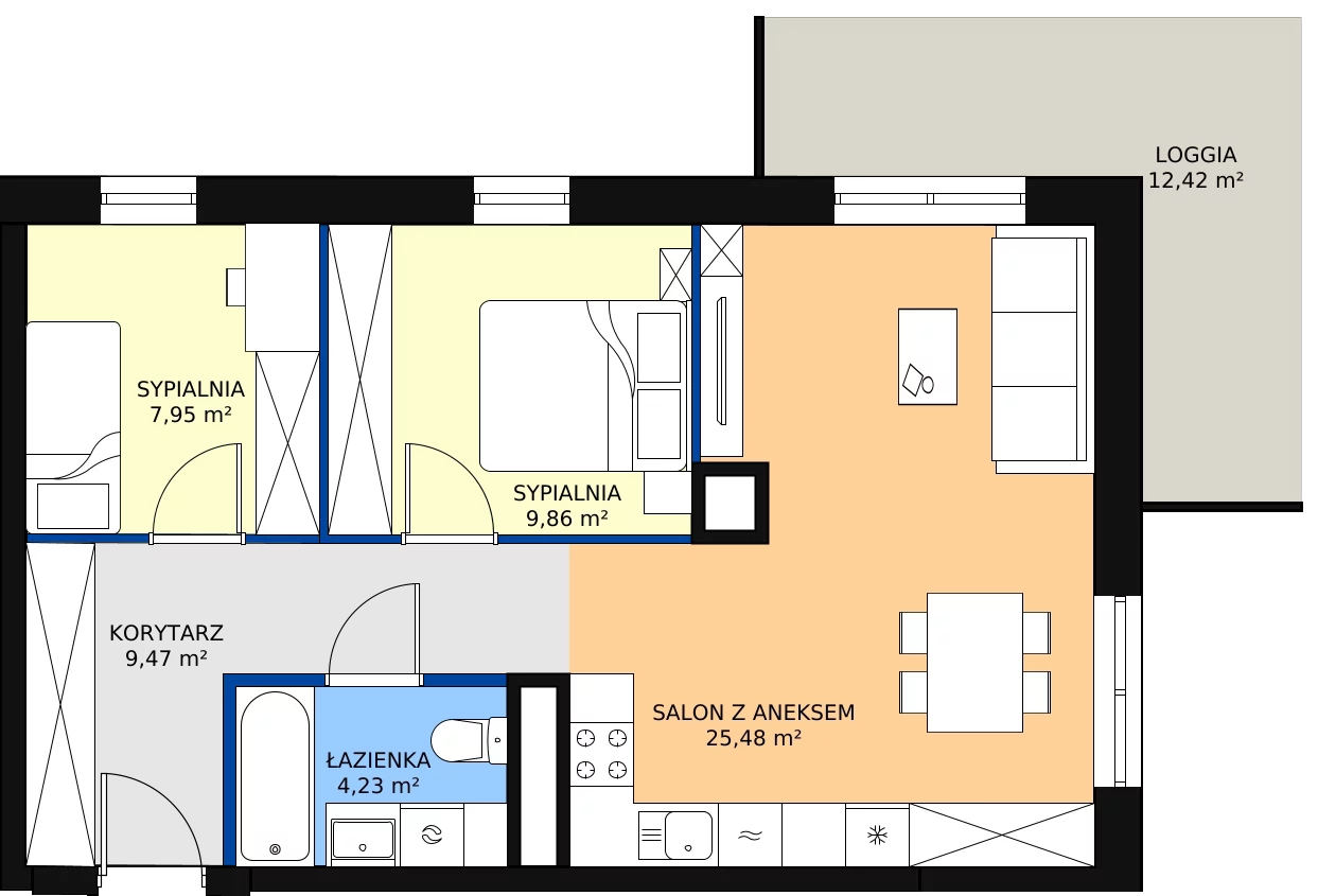 Zalety mieszkania 56.99 m², D/086