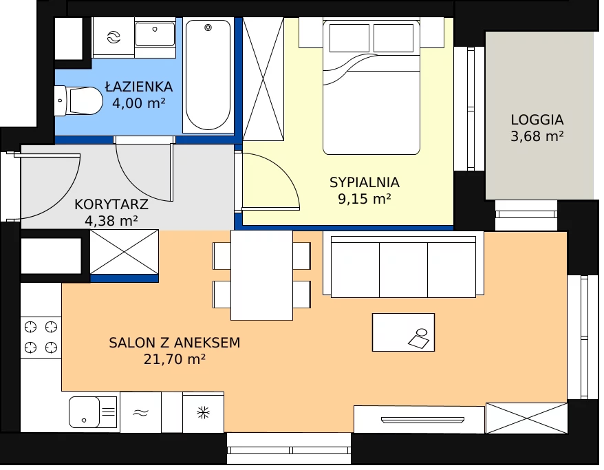 Zalety mieszkania 39.23 m², D/088