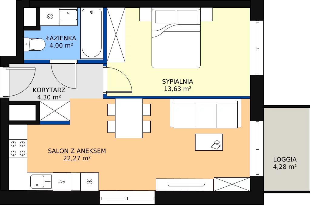 Zalety mieszkania 44.2 m², D/096