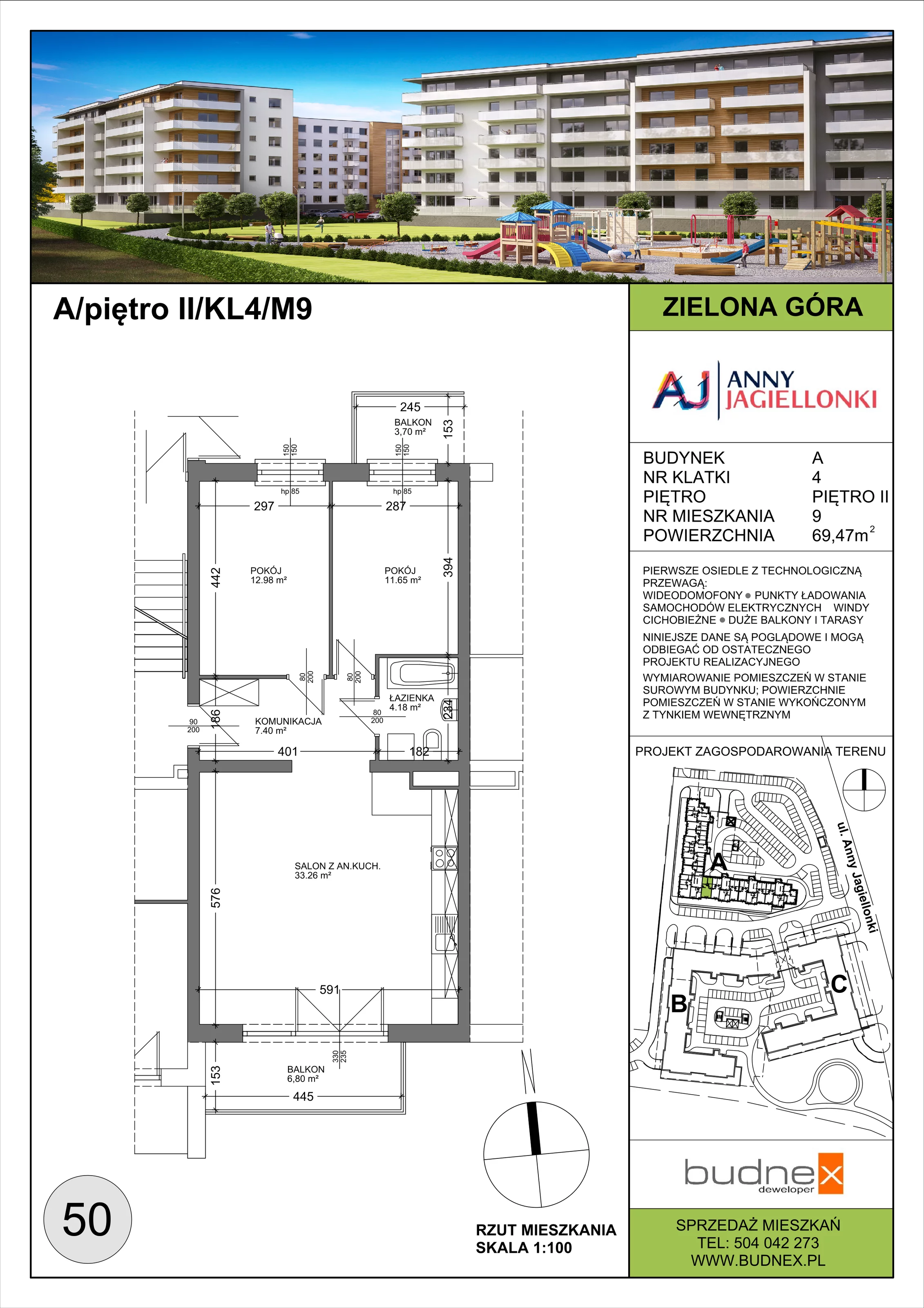 Mieszkanie 69,47 m², piętro 2, oferta nr 4/M9, Anny Jagiellonki - etap A, Zielona Góra, Osiedle Stefana Batorego, ul. Anny Jagiellonki