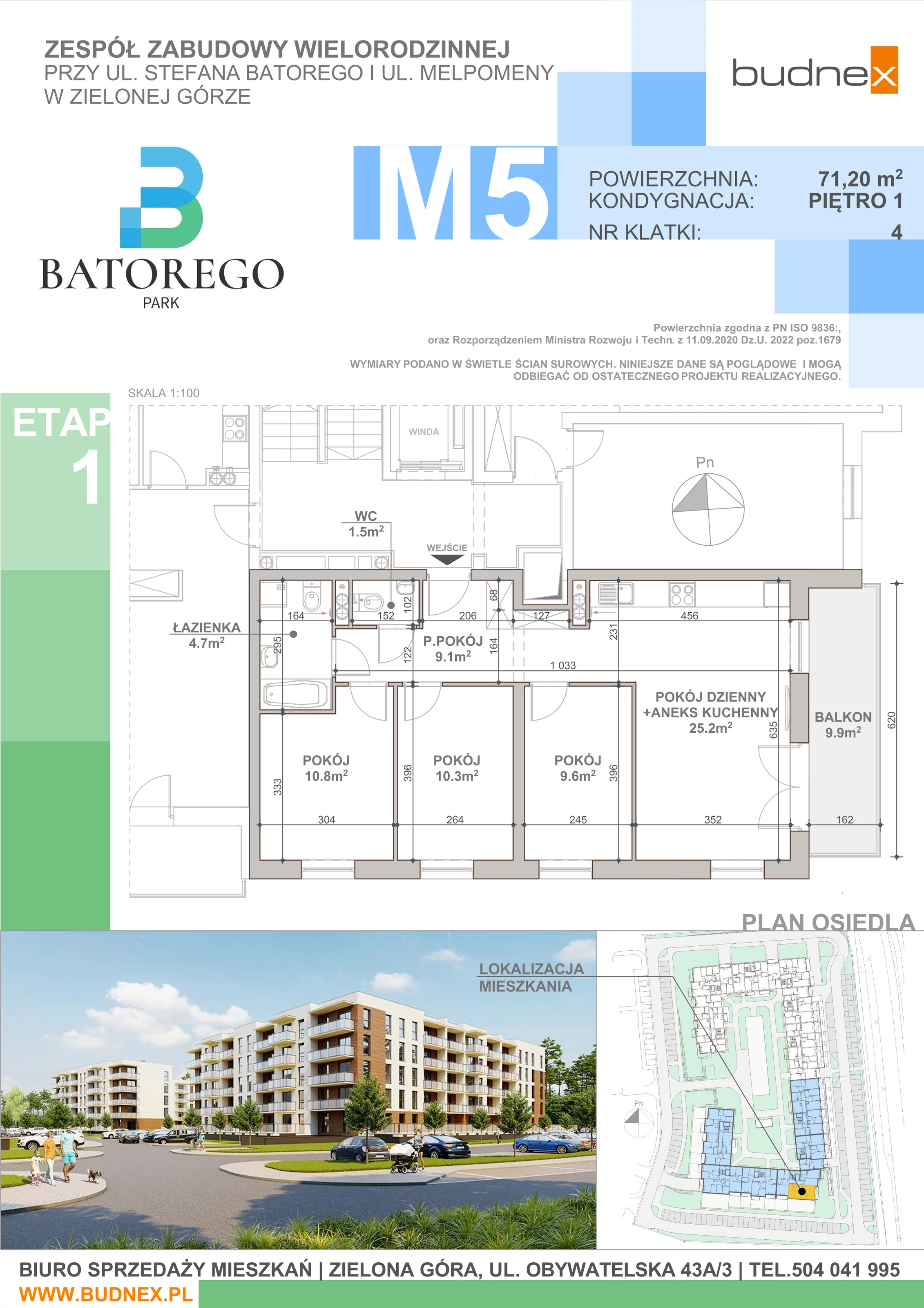 4 pokoje, mieszkanie 71,20 m², piętro 1, oferta nr 4/M5, Batorego Park - Etap 1, Zielona Góra, Osiedle na Olimpie, ul. Stefana Batorego
