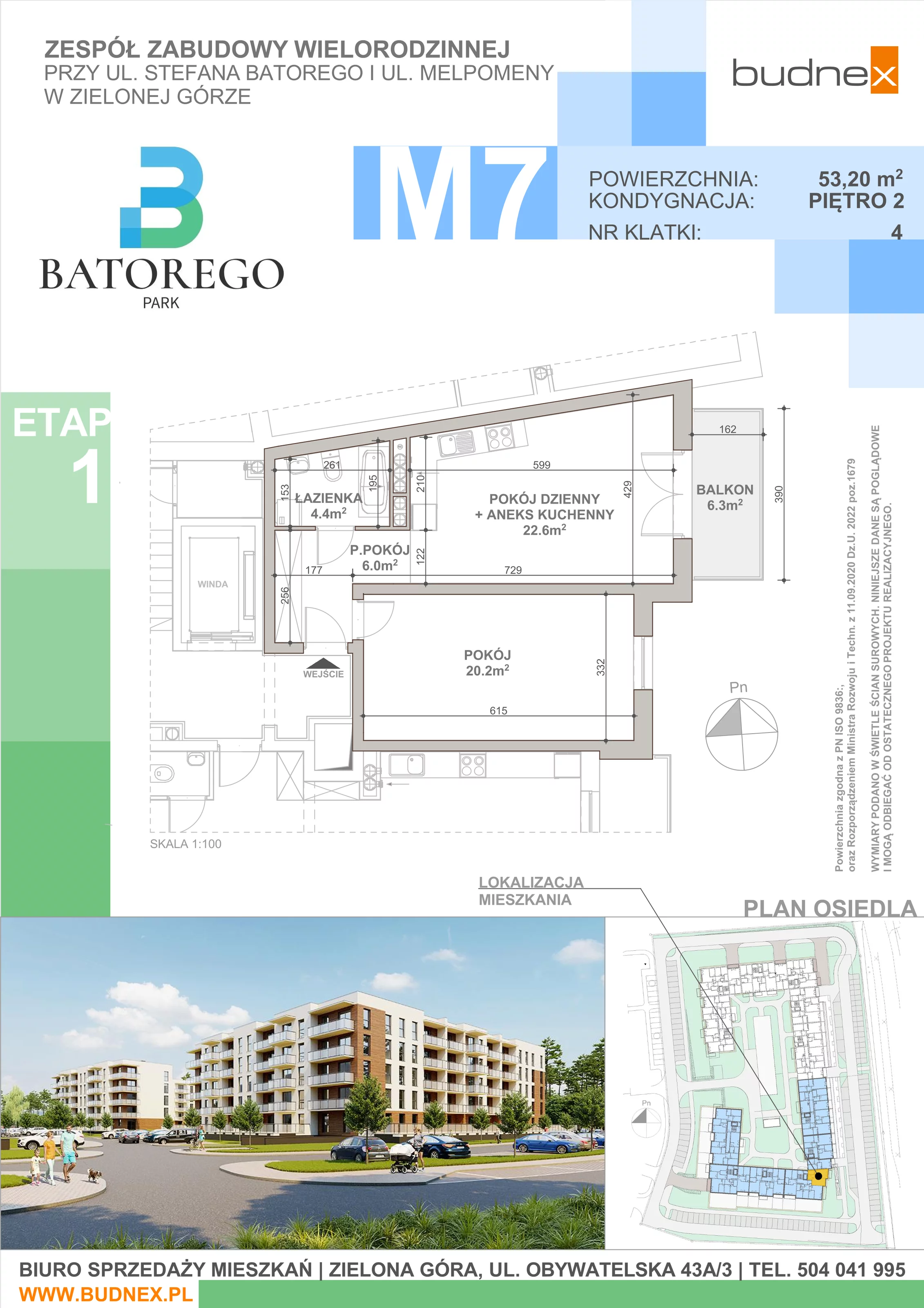 2 pokoje, mieszkanie 53,20 m², piętro 2, oferta nr 4/M7, Batorego Park - Etap 1, Zielona Góra, Osiedle na Olimpie, ul. Stefana Batorego