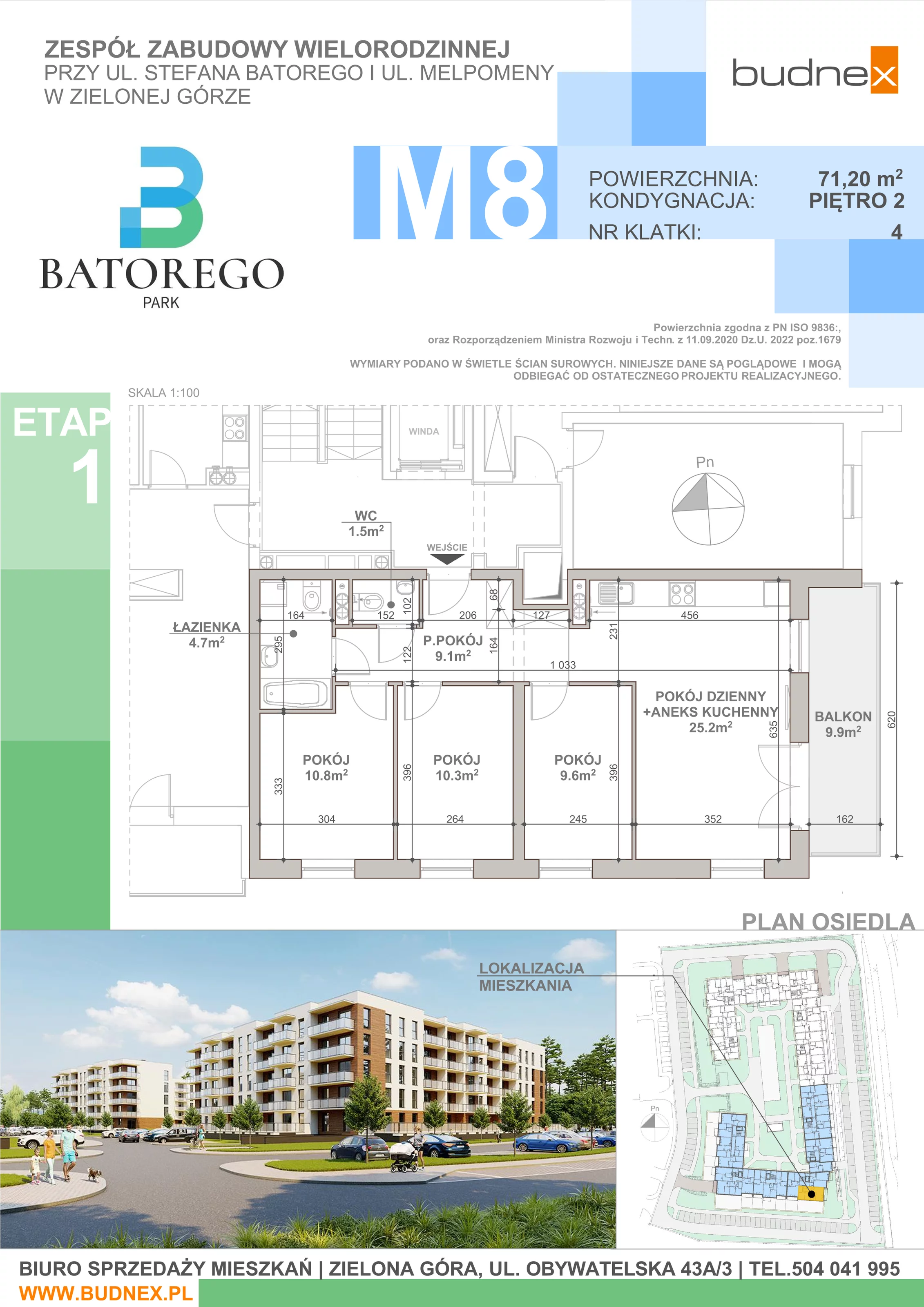 4 pokoje, mieszkanie 71,20 m², piętro 2, oferta nr 4/M8, Batorego Park - Etap 1, Zielona Góra, Osiedle na Olimpie, ul. Stefana Batorego