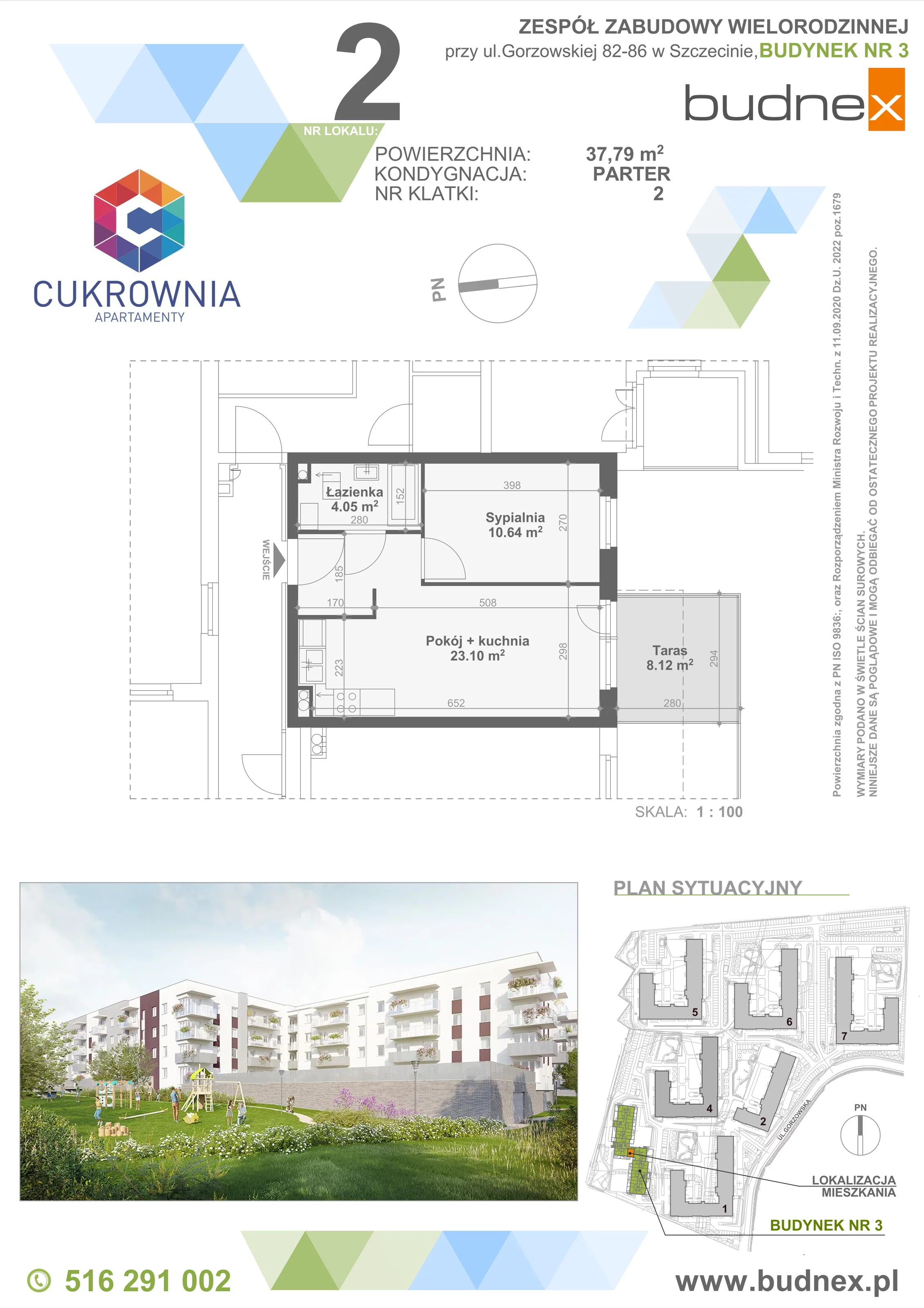 2 pokoje, mieszkanie 37,79 m², parter, oferta nr 2/M2, Cukrownia Apartamenty - Etap IV, Szczecin, Zachód, Gumieńce, ul. Floriana Krygiera