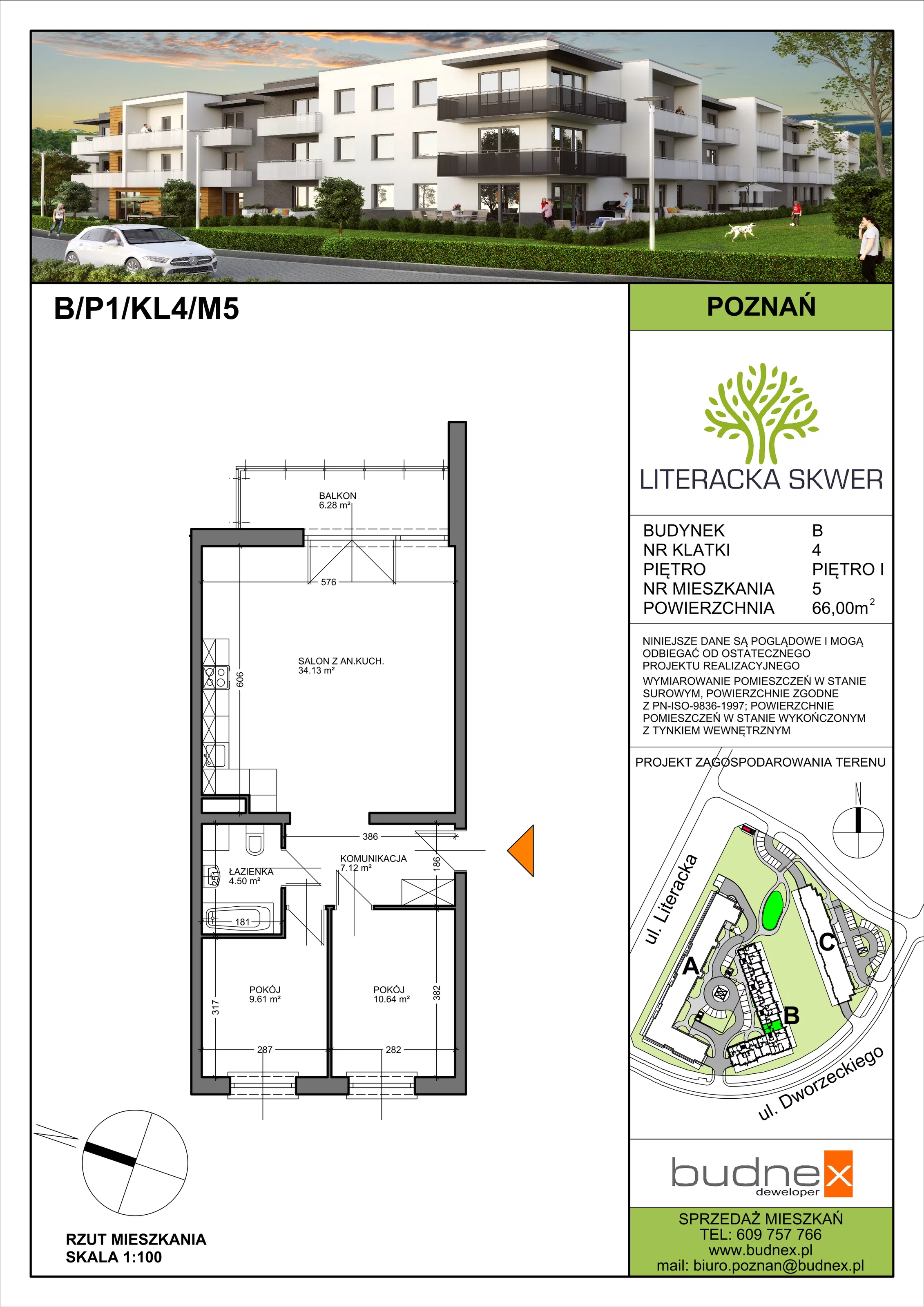 Mieszkanie 66,00 m², piętro 1, oferta nr 4/M5, Literacka Skwer - Etap B, Poznań, Strzeszyn, Strzeszyn, ul. Literacka