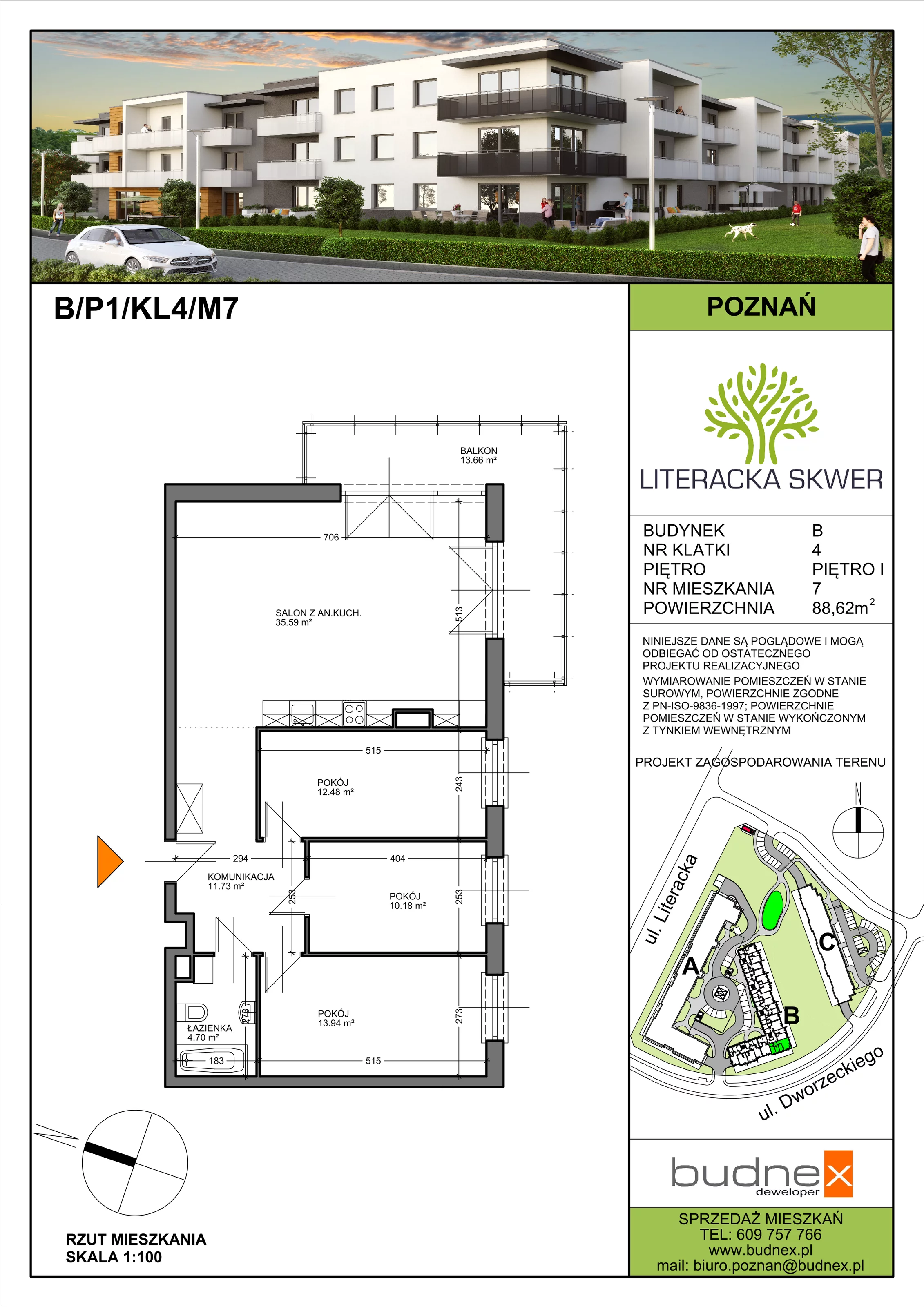 Mieszkanie 88,62 m², piętro 1, oferta nr 4/M7, Literacka Skwer - Etap B, Poznań, Strzeszyn, Strzeszyn, ul. Literacka