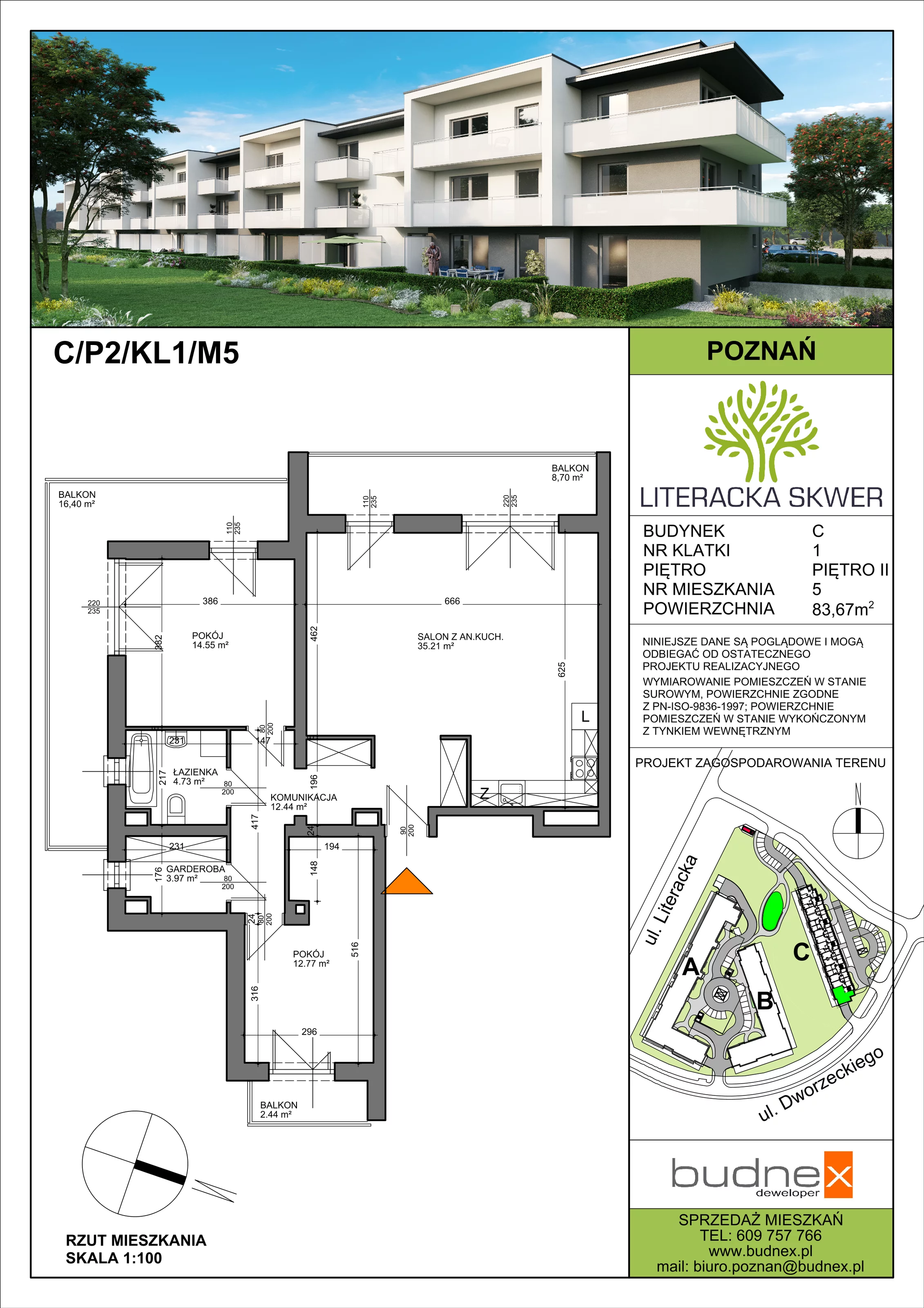 Mieszkanie 83,67 m², parter, oferta nr 1/M5, Literacka Skwer - etap C, Poznań, Strzeszyn, ul. Literacka