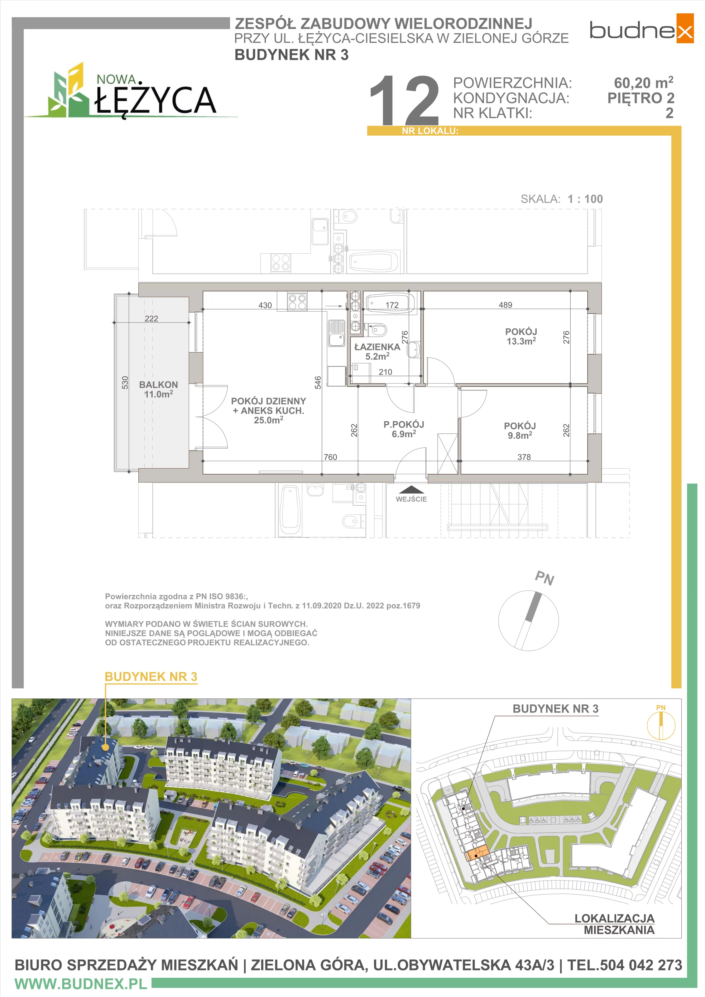 Mieszkanie 60,20 m², piętro 2, oferta nr 2/M12, Nowa Łężyca - Etap 3, Zielona Góra, ul. Łężyca Ceglana