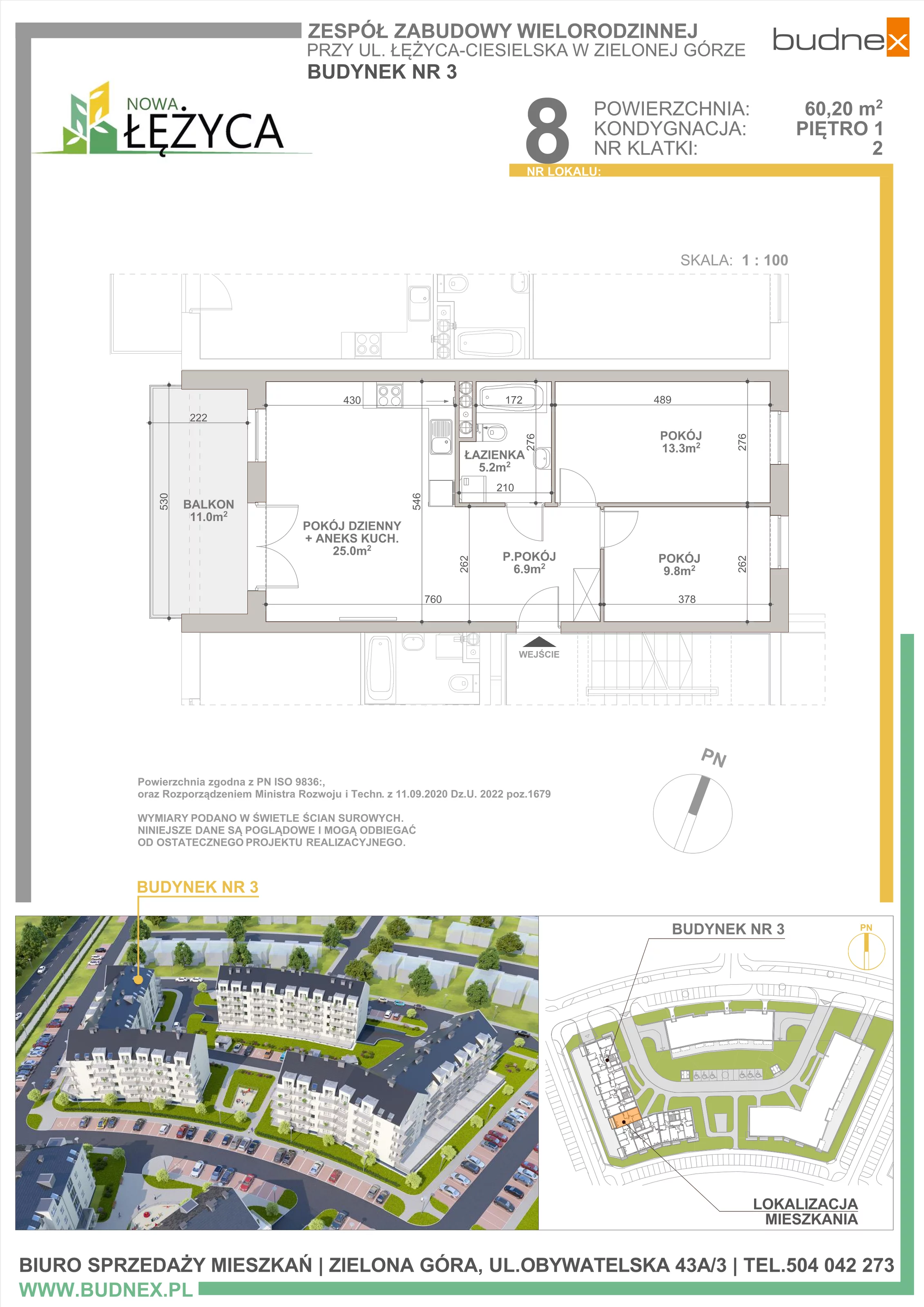 Mieszkanie 60,20 m², piętro 1, oferta nr 2/M8, Nowa Łężyca - Etap 3, Zielona Góra, ul. Łężyca Ceglana