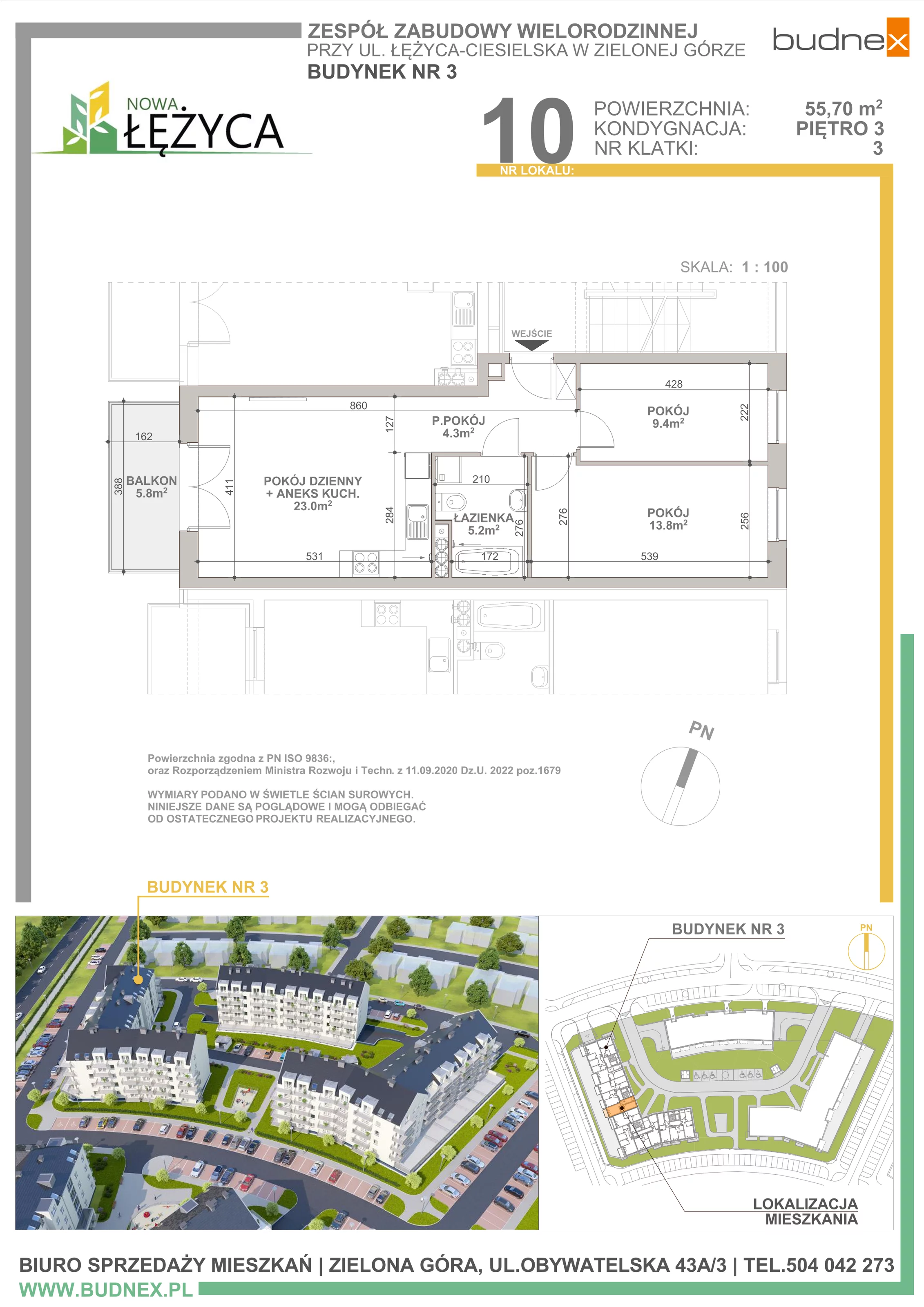 Mieszkanie 55,70 m², piętro 3, oferta nr 3/M10, Nowa Łężyca - Etap 3, Zielona Góra, Łężyca, ul. Łężyca Ceglana