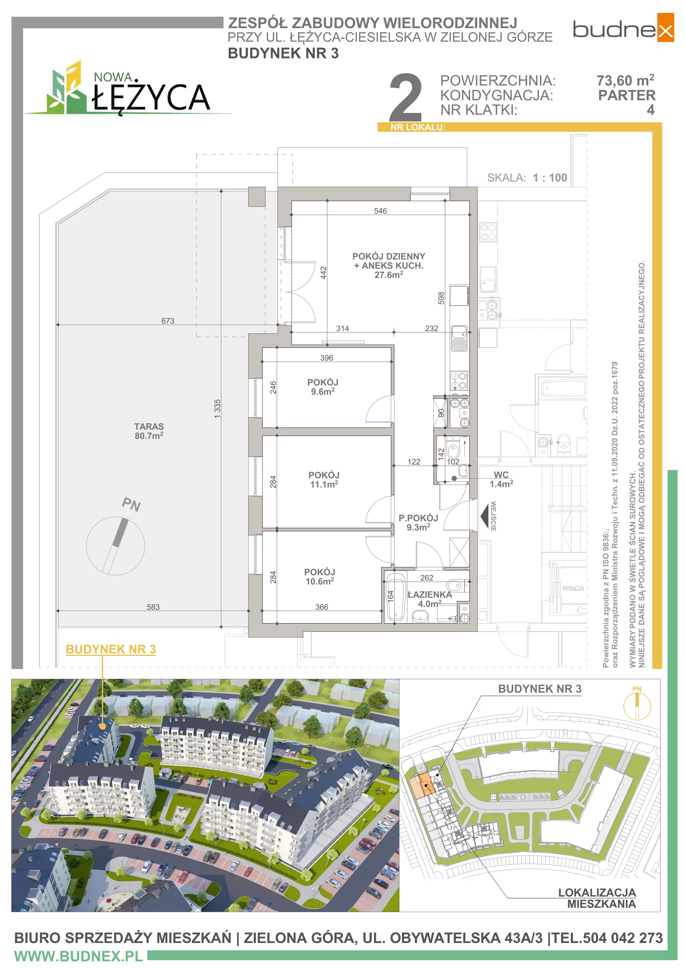 Mieszkanie 73,60 m², parter, oferta nr 4/M2, Nowa Łężyca - Etap 3, Zielona Góra, ul. Łężyca Ceglana