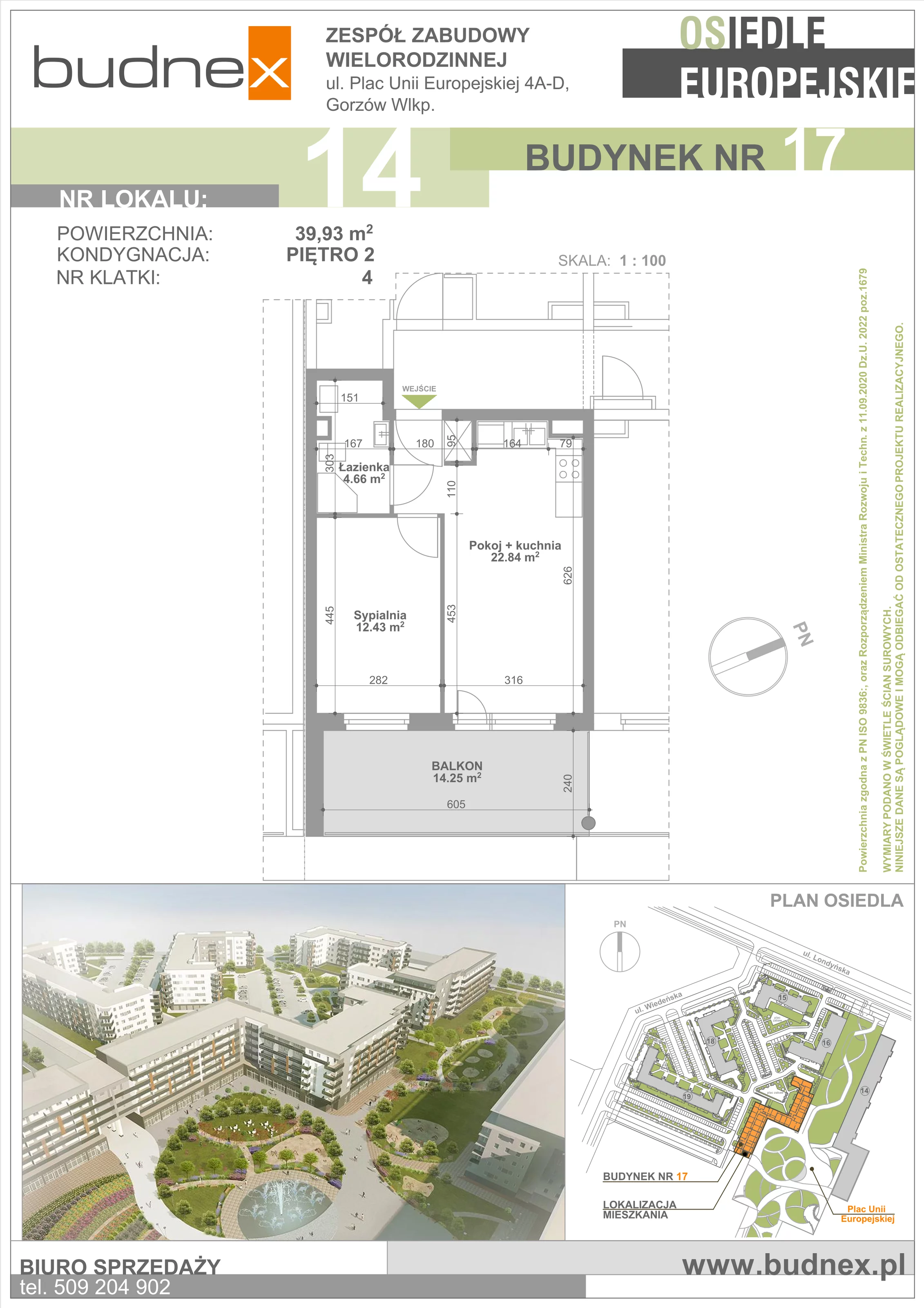Mieszkanie 39,93 m², piętro 2, oferta nr 4/M14, Osiedle Europejskie - Budynek 17, Gorzów Wielkopolski, Plac Unii Europejskiej 4A-D
