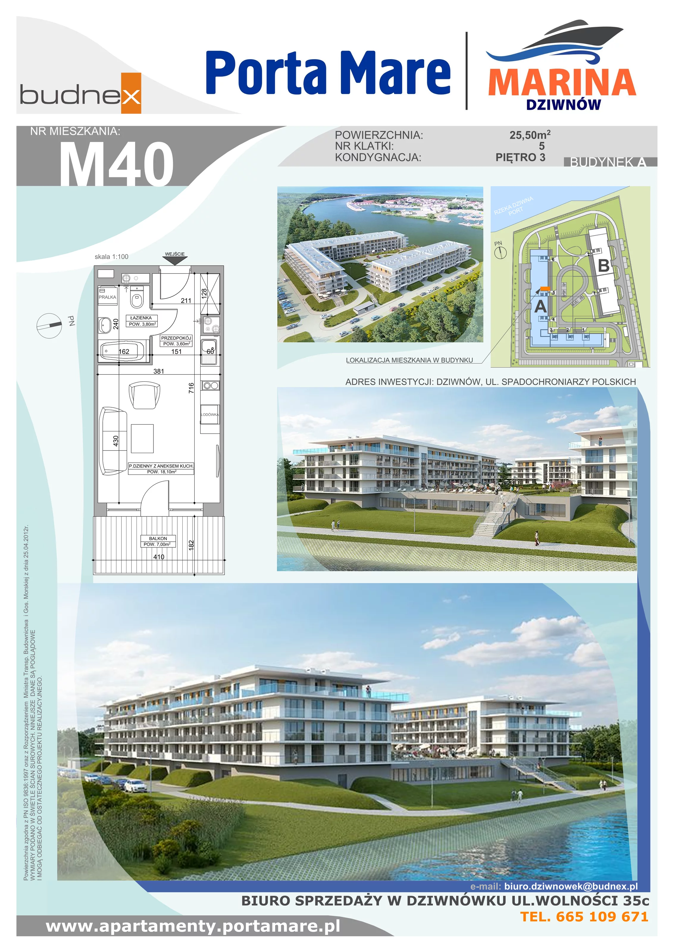 Apartament 25,50 m², piętro 3, oferta nr A.5.M40, Porta Mare MARINA Dziwnów, Dziwnów, ul. Spadochroniarzy Polskich 10