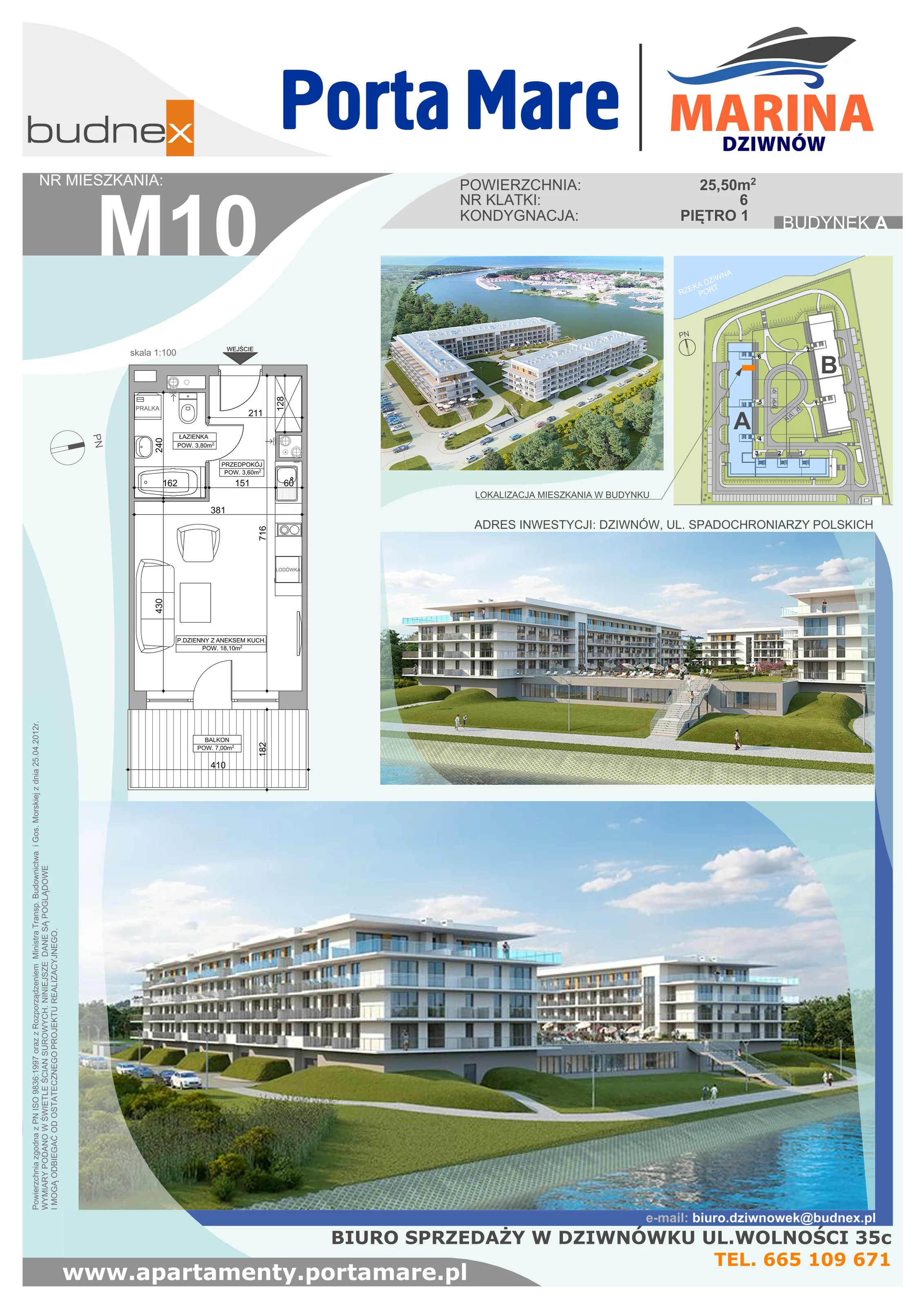 Apartament 25,50 m², piętro 1, oferta nr A.6.M10, Porta Mare MARINA Dziwnów, Dziwnów, ul. Spadochroniarzy Polskich 10