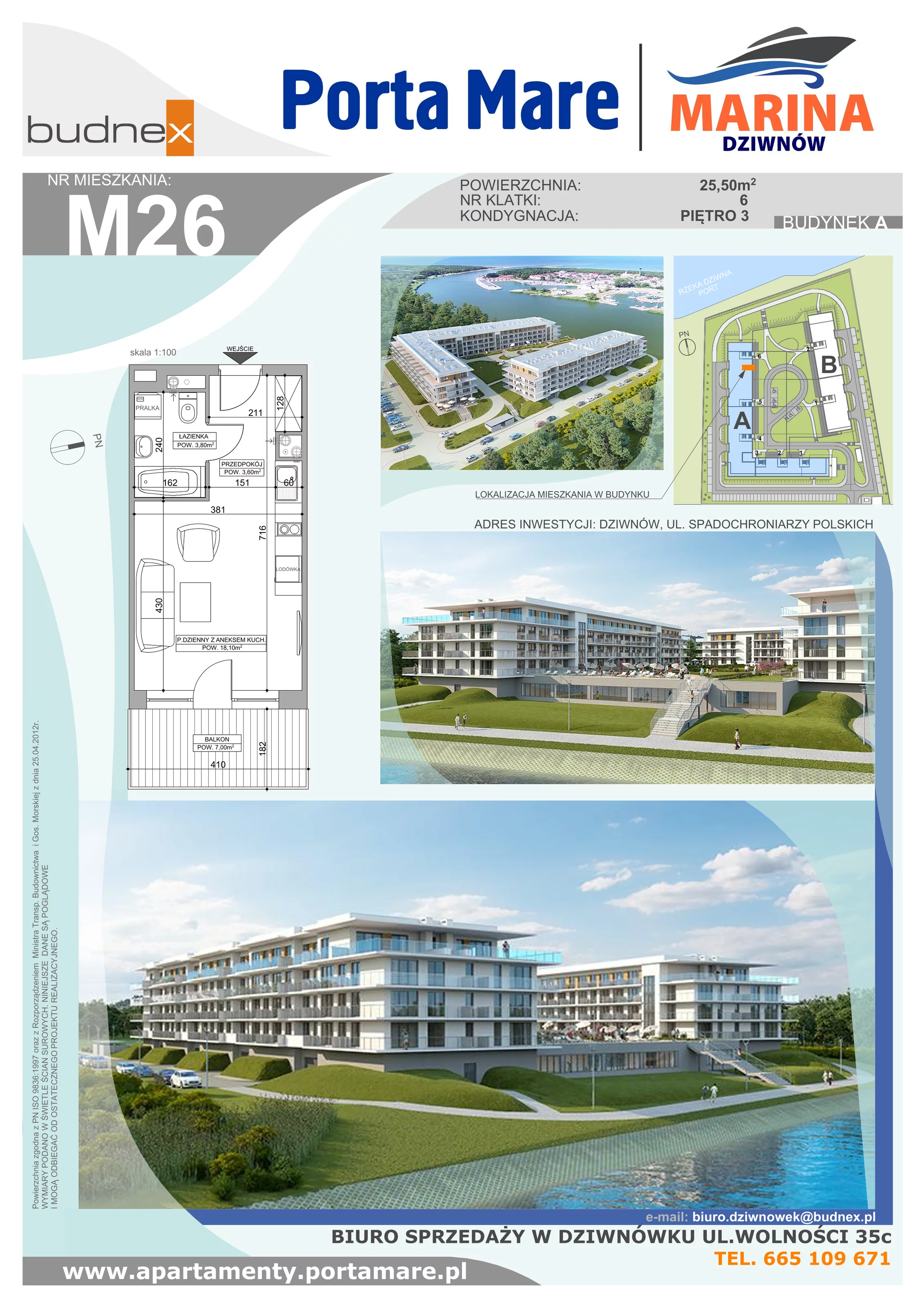 Apartament 25,50 m², piętro 3, oferta nr A.6.M26, Porta Mare MARINA Dziwnów, Dziwnów, ul. Spadochroniarzy Polskich 10
