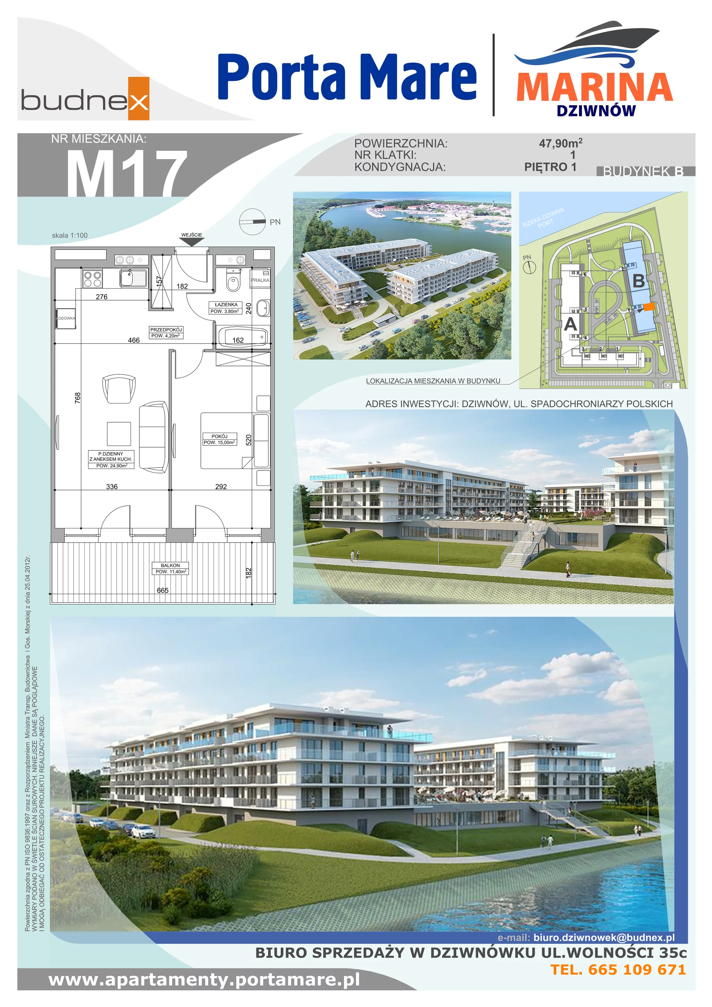 Apartament 47,90 m², piętro 1, oferta nr B.1.M17, Porta Mare MARINA Dziwnów, Dziwnów, ul. Spadochroniarzy Polskich 10