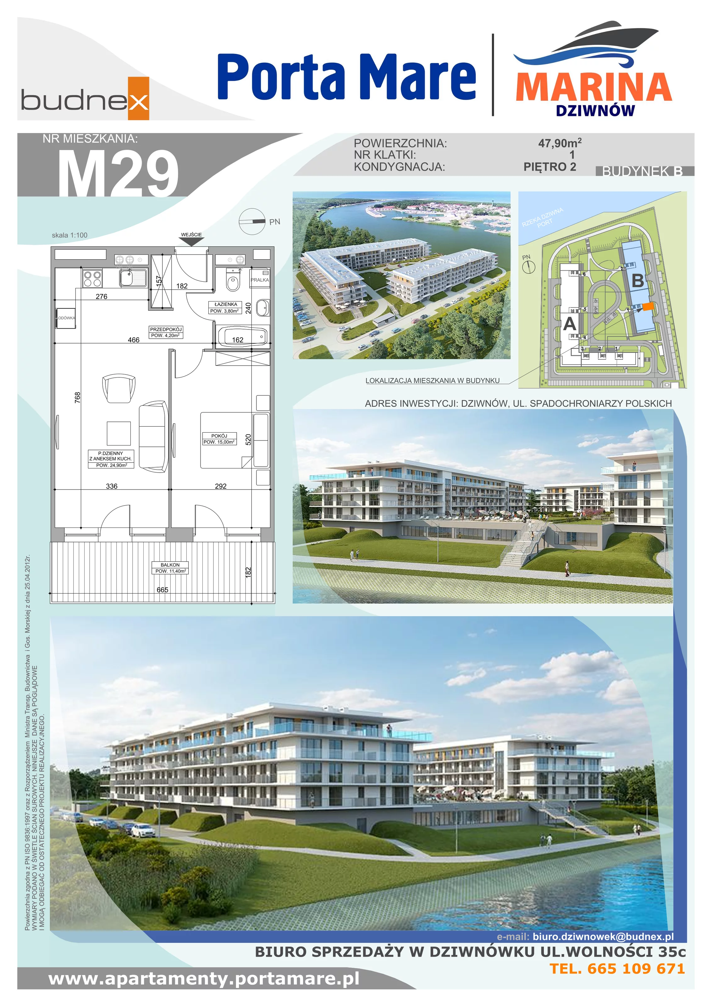 Apartament 47,90 m², piętro 2, oferta nr B.1.M29, Porta Mare MARINA Dziwnów, Dziwnów, ul. Spadochroniarzy Polskich 10