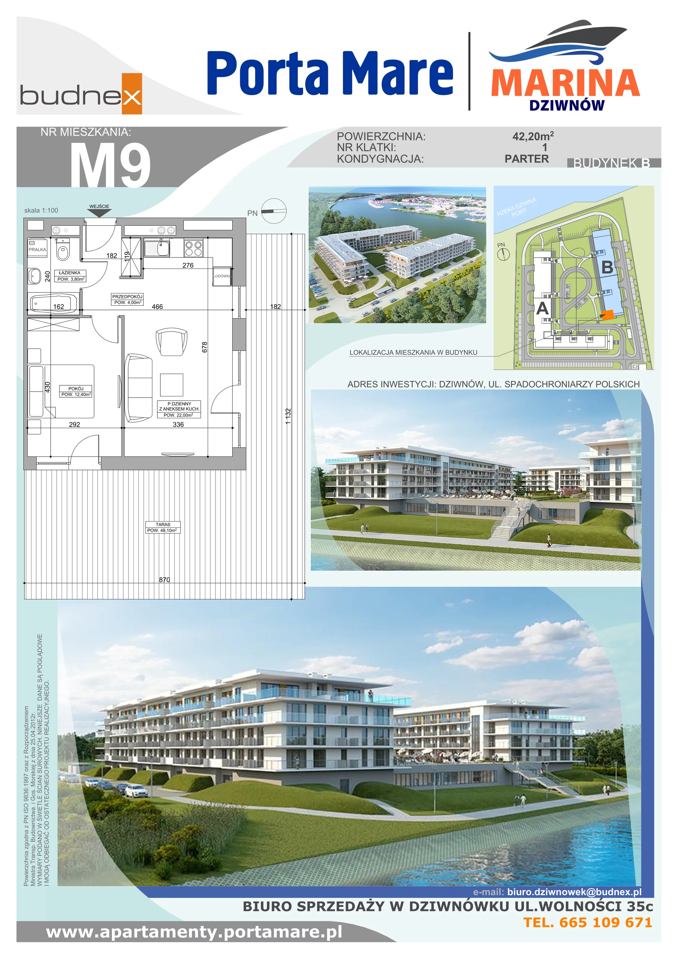 Apartament 42,20 m², parter, oferta nr B.1.M9, Porta Mare MARINA Dziwnów, Dziwnów, ul. Spadochroniarzy Polskich 10