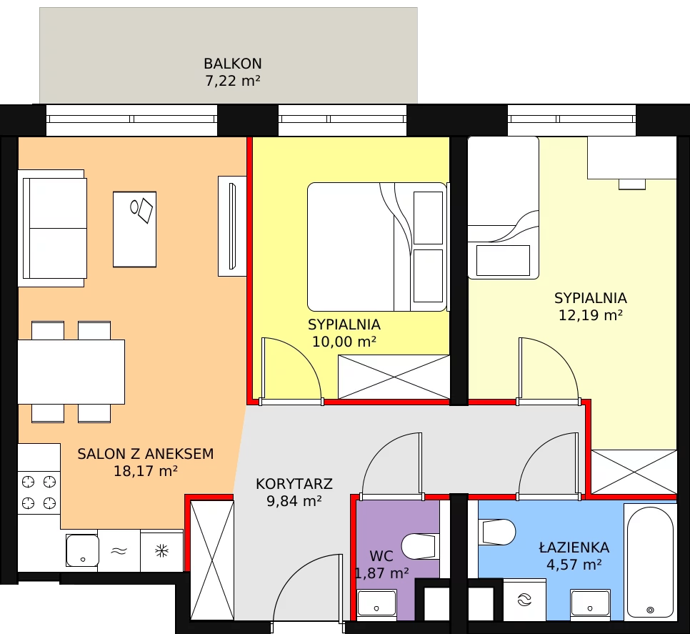 3 pokoje, mieszkanie 56,64 m², piętro 3, oferta nr A1.5.1, Sedina Apartamenty - Etap I, Szczecin, Śródmieście, Międzyodrze-Wyspa Pucka, ul. Maklerska