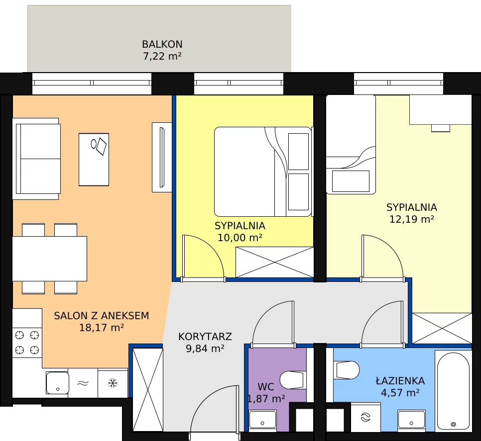 3 pokoje, apartament 56,64 m², piętro 3, oferta nr A1.5.1, Sedina Apartamenty - Etap I, Szczecin, Śródmieście, Międzyodrze-Wyspa Pucka, ul. Maklerska